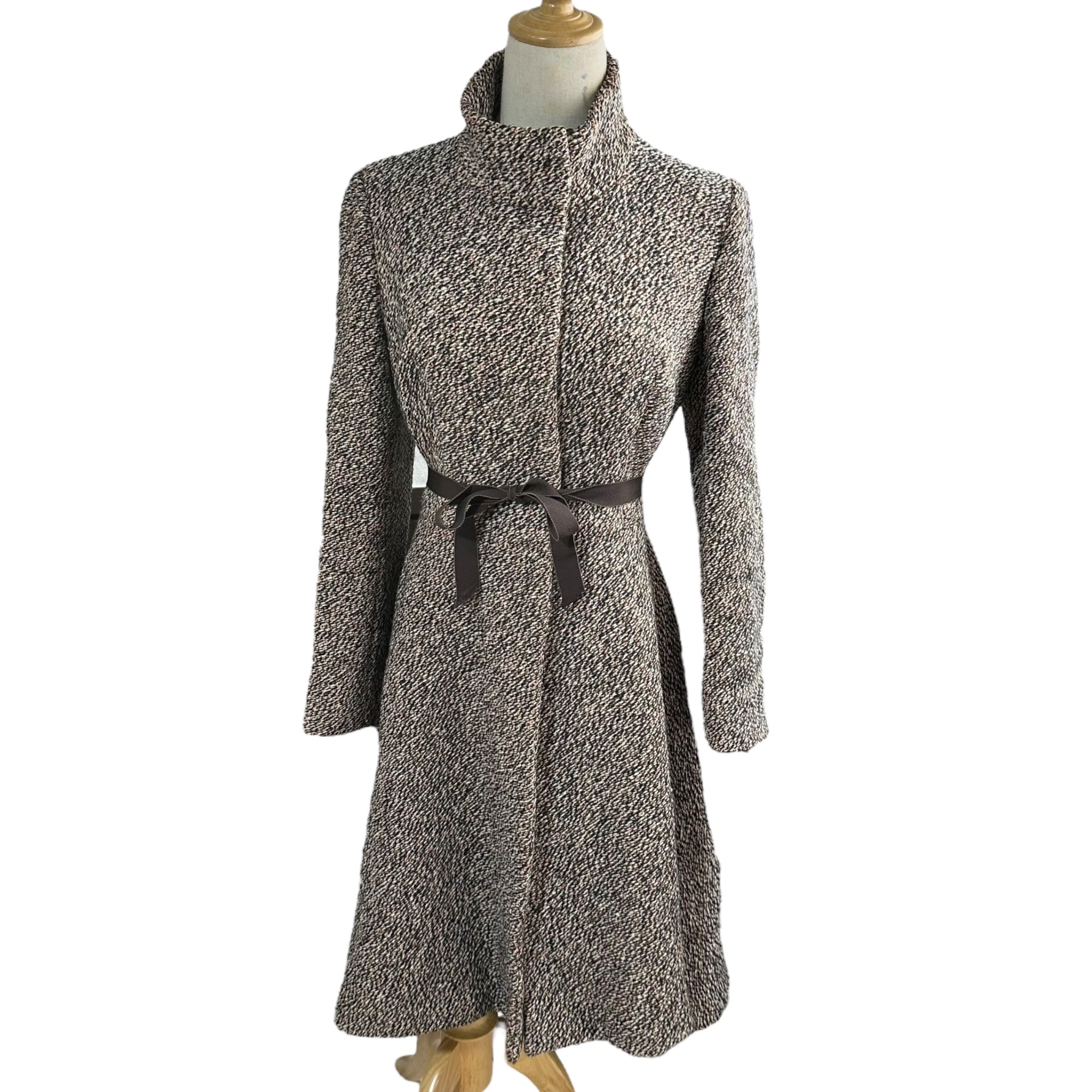 PRADA(プラダ) 2000AW Wool Tweed Stand Collar Flared Coat ウール ツイード スタンドカラー フレア コート 40(L程度) ホワイト×ブラック×ピンク 00's FW