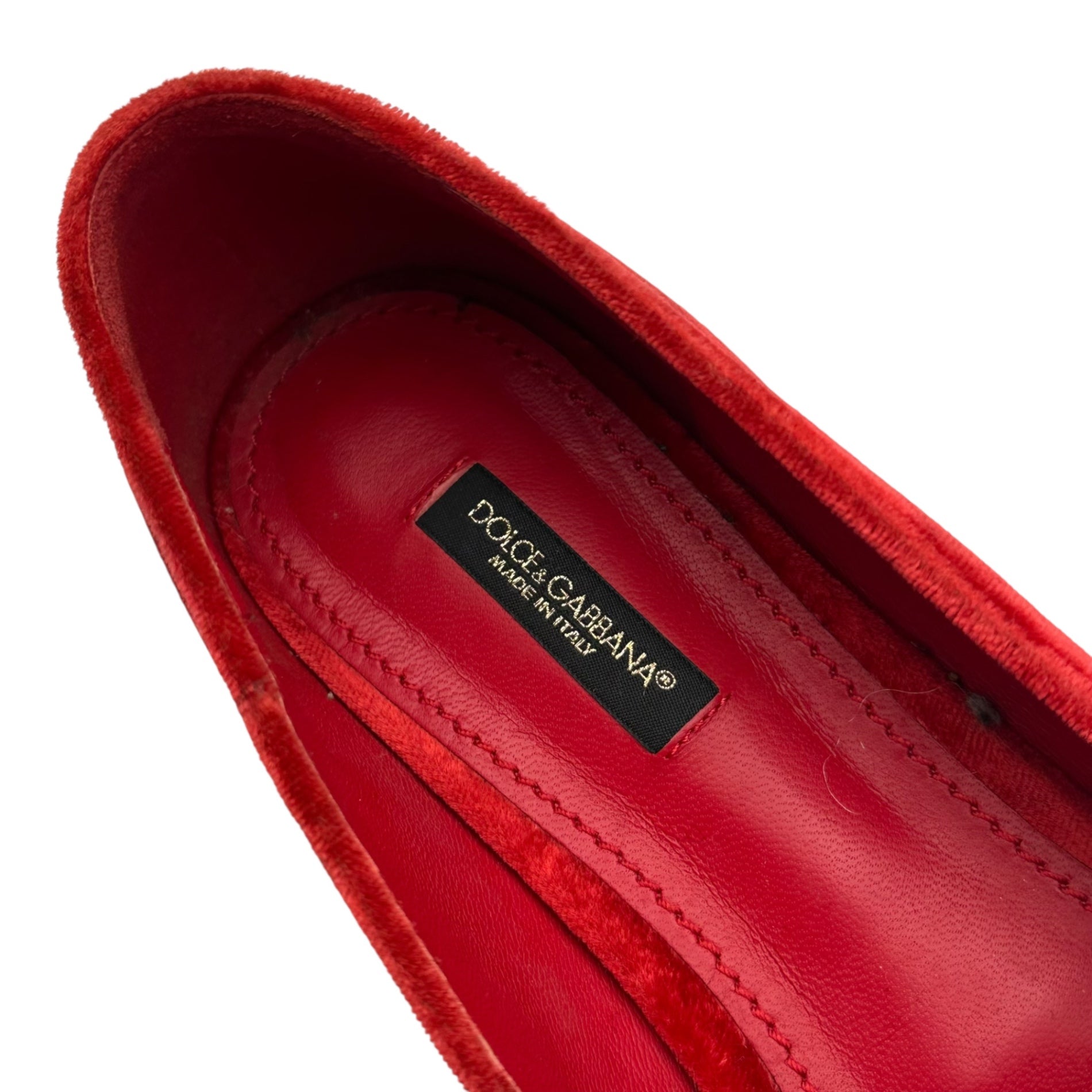 DOLCE&GABBANA(ドルチェ&ガッバーナドルガバ) Human & Dog Patch Velvet Opera Shoes ヒューマン ＆ ドッグ ワッペン ベルベット オペラシューズ 37(23.5cm程度) レッド