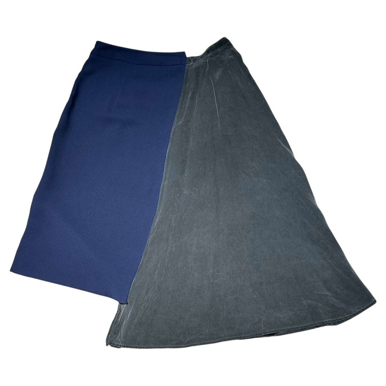 MAISON MARGIELA(メゾンマルジェラ) 15AW Asymmetrical Silk Knee-Length Skirt アシンメトリー シルク ひざ丈 スカート S31MA0293 42 ネイビー×グレー