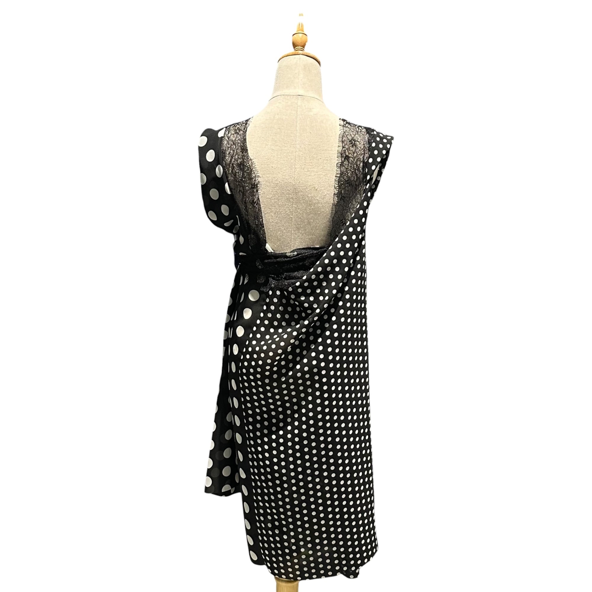 JUNYA WATANABE(ジュンヤワタナベ) 26SS Polka Dot Lace Asymmetrical Camisole Dress ドット レース アシンメトリー キャミソール ワンピース JQ-O021 M ブラック×ホワイト AD2025 コムデギャルソン シアー
