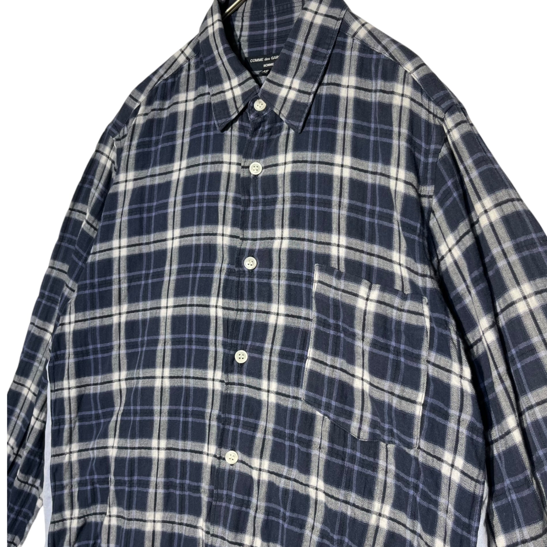 COMME des GARCONS HOMME(コムデギャルソンオム) 10SS Check switching long sleeve shirt チェック切替 長袖 シャツ HE-B125 XS ネイビー×ブルー AD2009