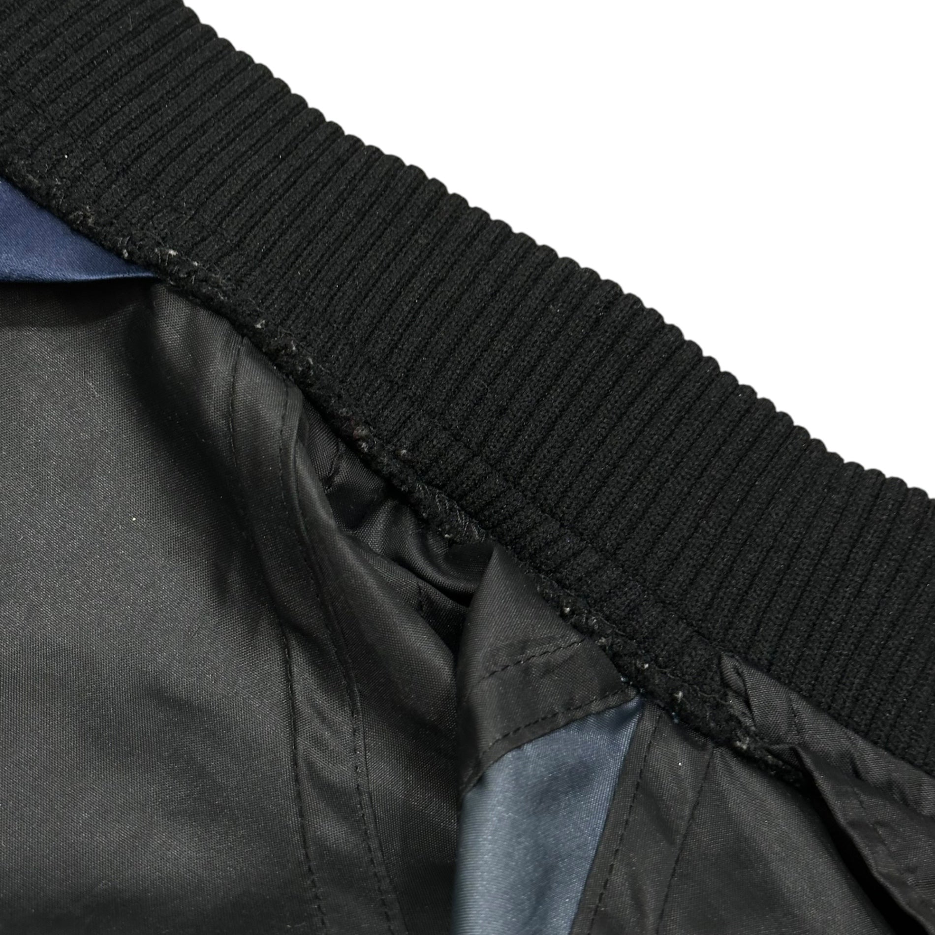 COMME des GARCONS(コムデギャルソン) 1990's Aoyama Exclusive: Wool and Nylon Patchwork Blouson 青山限定 バック ウール 切替 ナイロン ブルゾン KX-352050 FREE ブラック×ネイビー 品質表示タグプリント擦れ有 90s アーカイブ