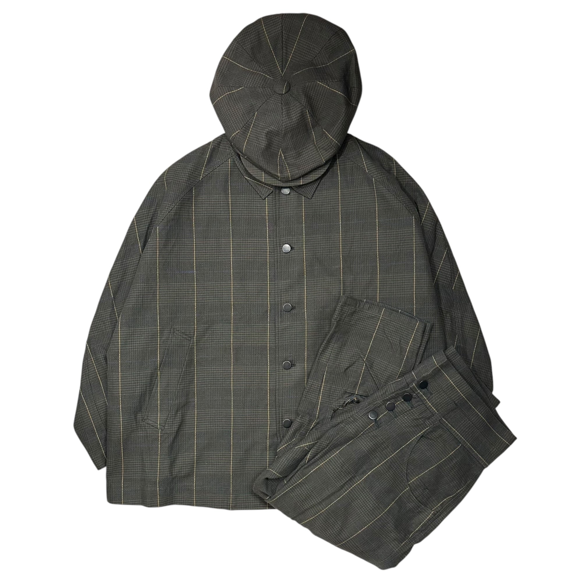 Nemeth(ネメス) Check Cotton Jakect Pants Casquette 3 Set Up チェック コットン ジャケット パンツ キャスケット セットアップ M グレー オーバーサイズ