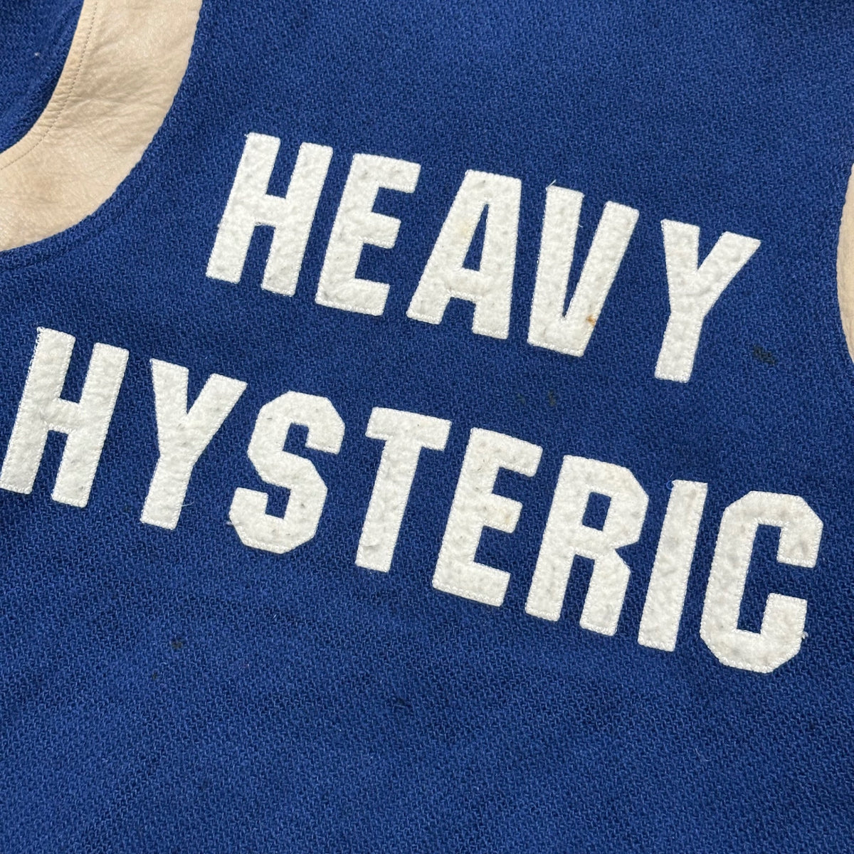 HYSTERIC GLAMOUR(ヒステリックグラマー) 1990's Leather-trimmed varsity jacket レザー 切替 スタジャン 2AB-3280 FREE ブルー×ベージュ 90年代 バーシティー ジャケット