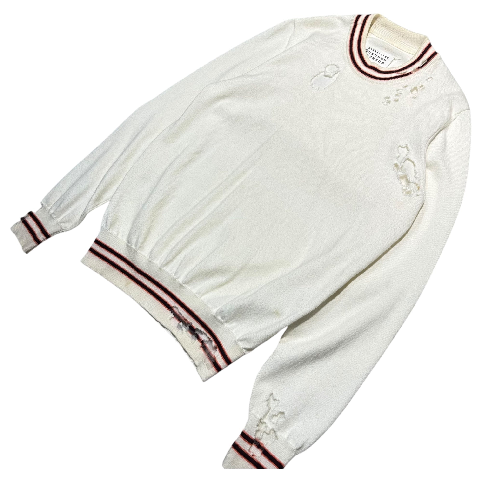 MAISON MARGIELA(メゾンマルジェラ) 16SS Destroy Sheer Cotton Knit デストロイ シアー コットン ニット S50HA0626 M ホワイト ダメージ加工