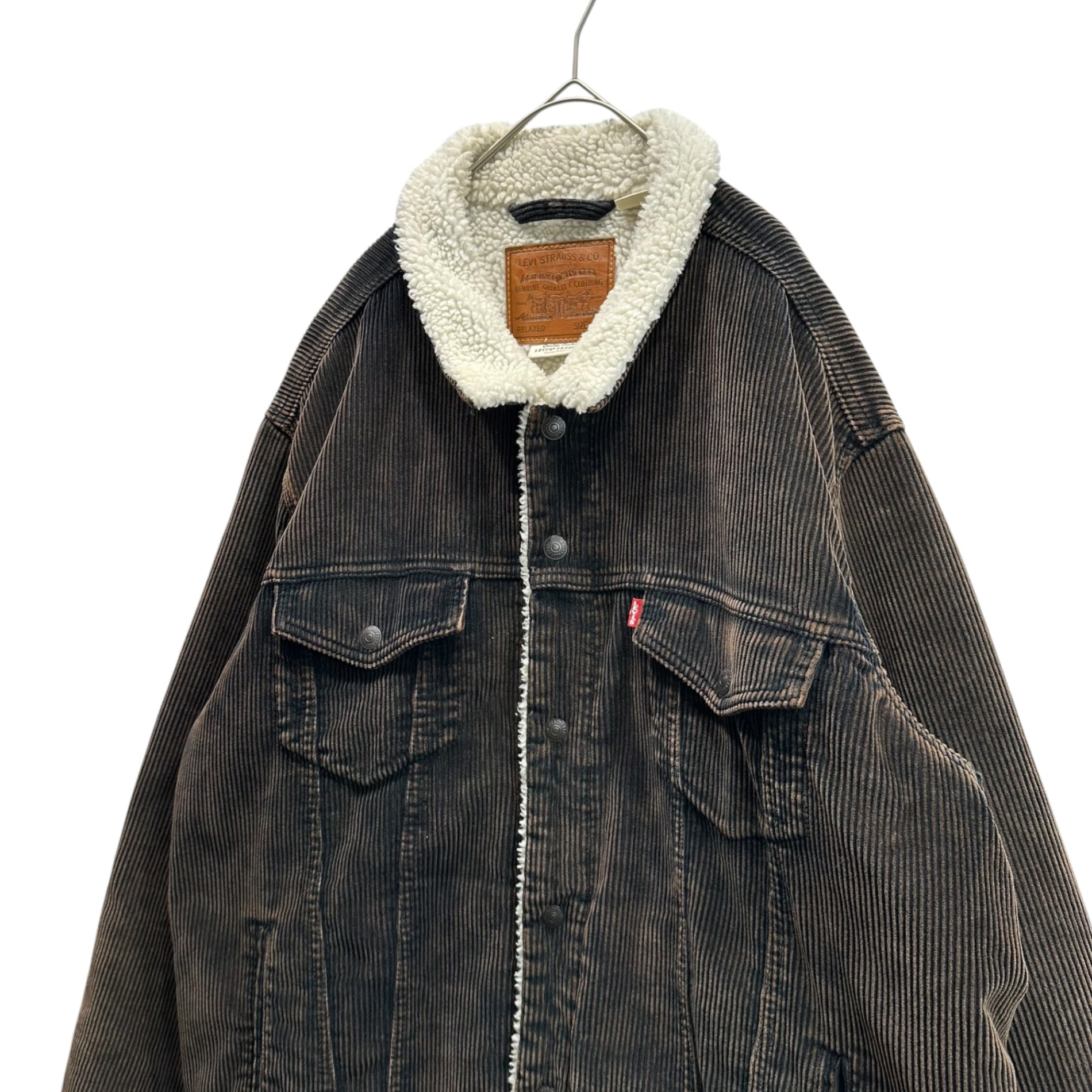 Levis PReMIUM(リーバイスプレミアム) Corduroy Sherpa Tracker Jacket コーデュロイ シェルパ トラッカー ジャケット PC9-A5784-0012 XL ブラウン×ホワイト USED加工