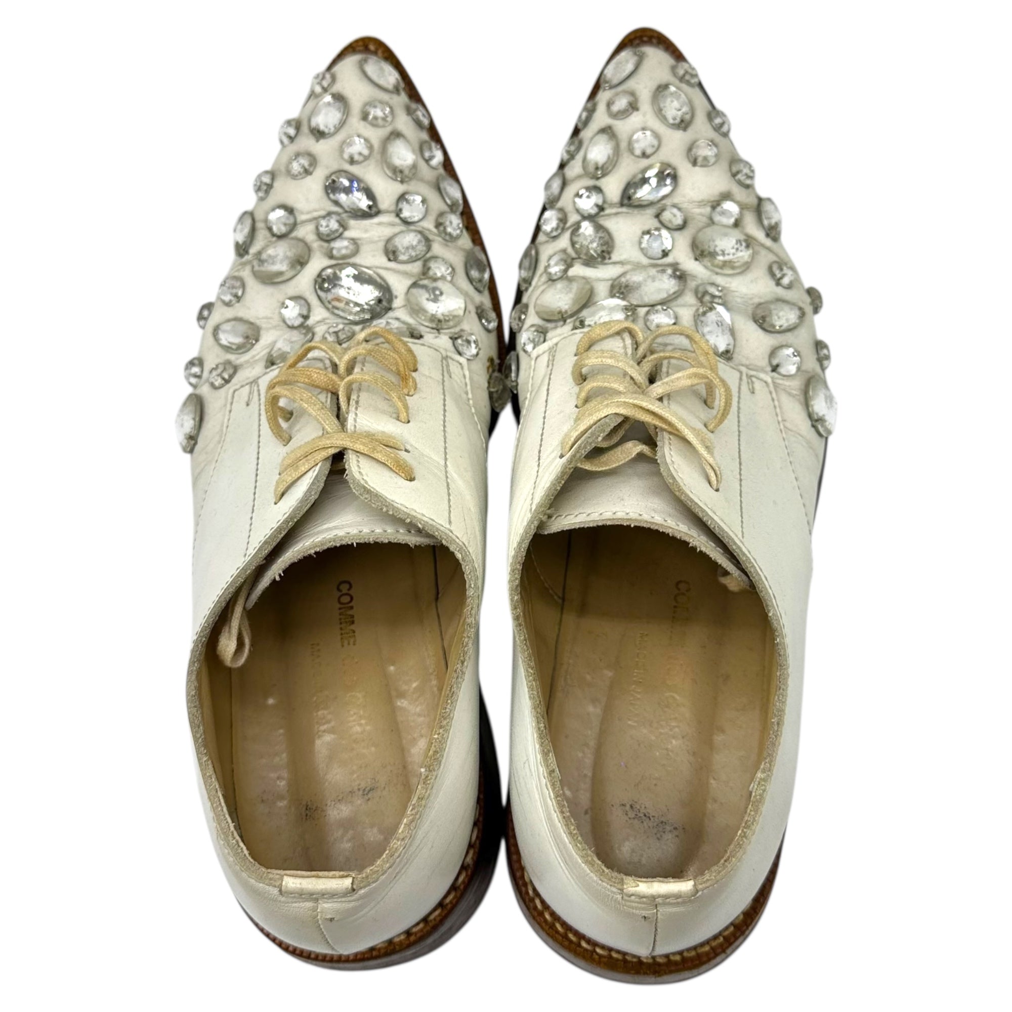 COMME des GARCONS(コムデギャルソン) Lace-up Leather Shoes with Bijoux Embellishment ビジュー装飾 レースアップ レザー シューズ 22.5cm アイボリー×クリア
