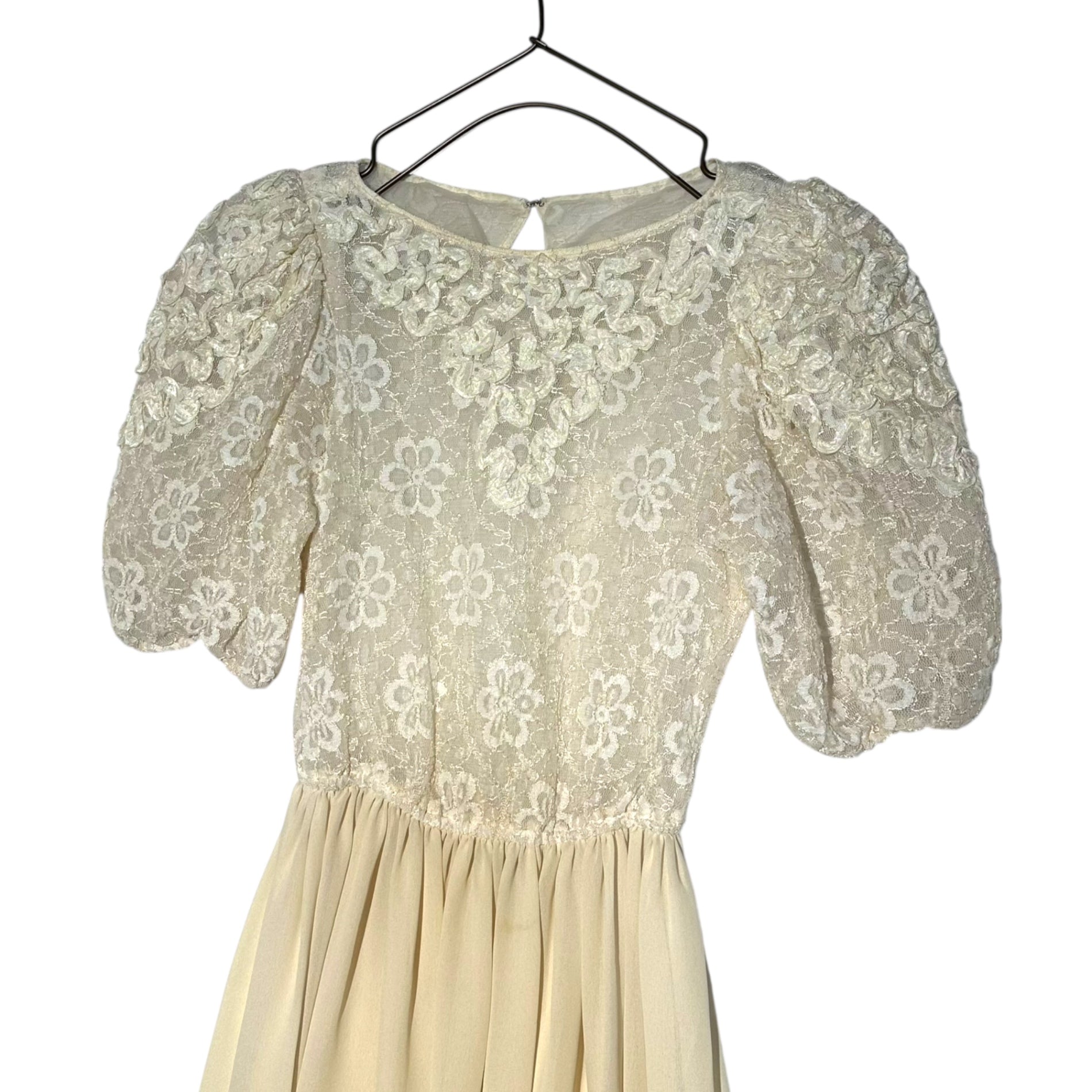 VINTAGE(ヴィンテージ) 80~90's Puff sleeve lace docking dress パフスリーブレースドッキングワンピース アイボリー EURO VINTAGE