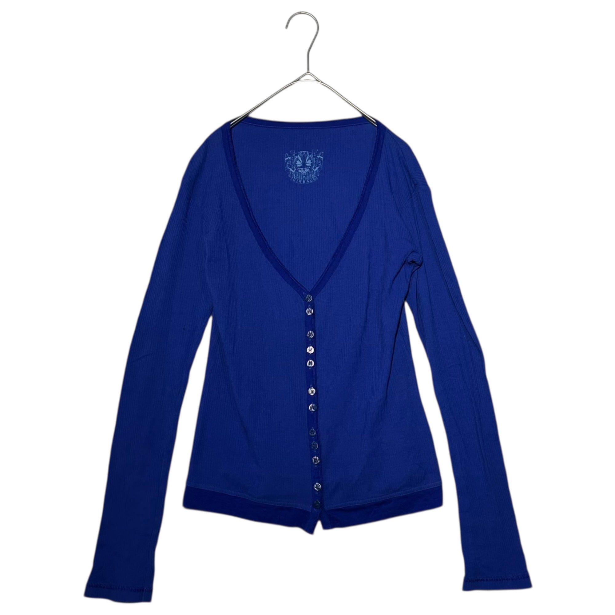 MARITHE FRANCOIS GIRBAUD(マリテフランソワジルボー) 00's V-neck Ribbed Cardigan Vネック リブ カーディガン F5-6736 M ブルー Y2K