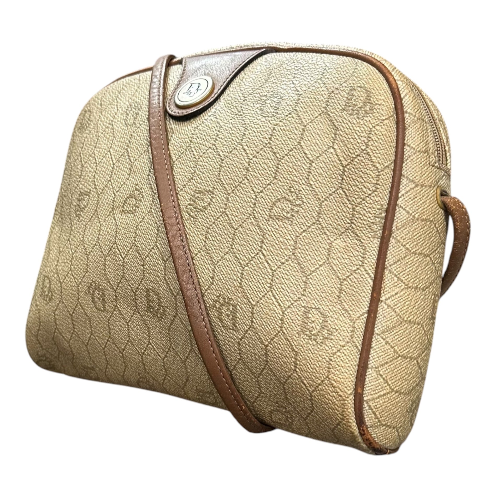 Christian Dior(クリスチャンディオール) 1970's Honeycomb Pattern PVC Shoulder Bag ハニカム柄 ショルダー バッグ ベージュ 70年代 ailee ジップ ヴィンテージ OLD