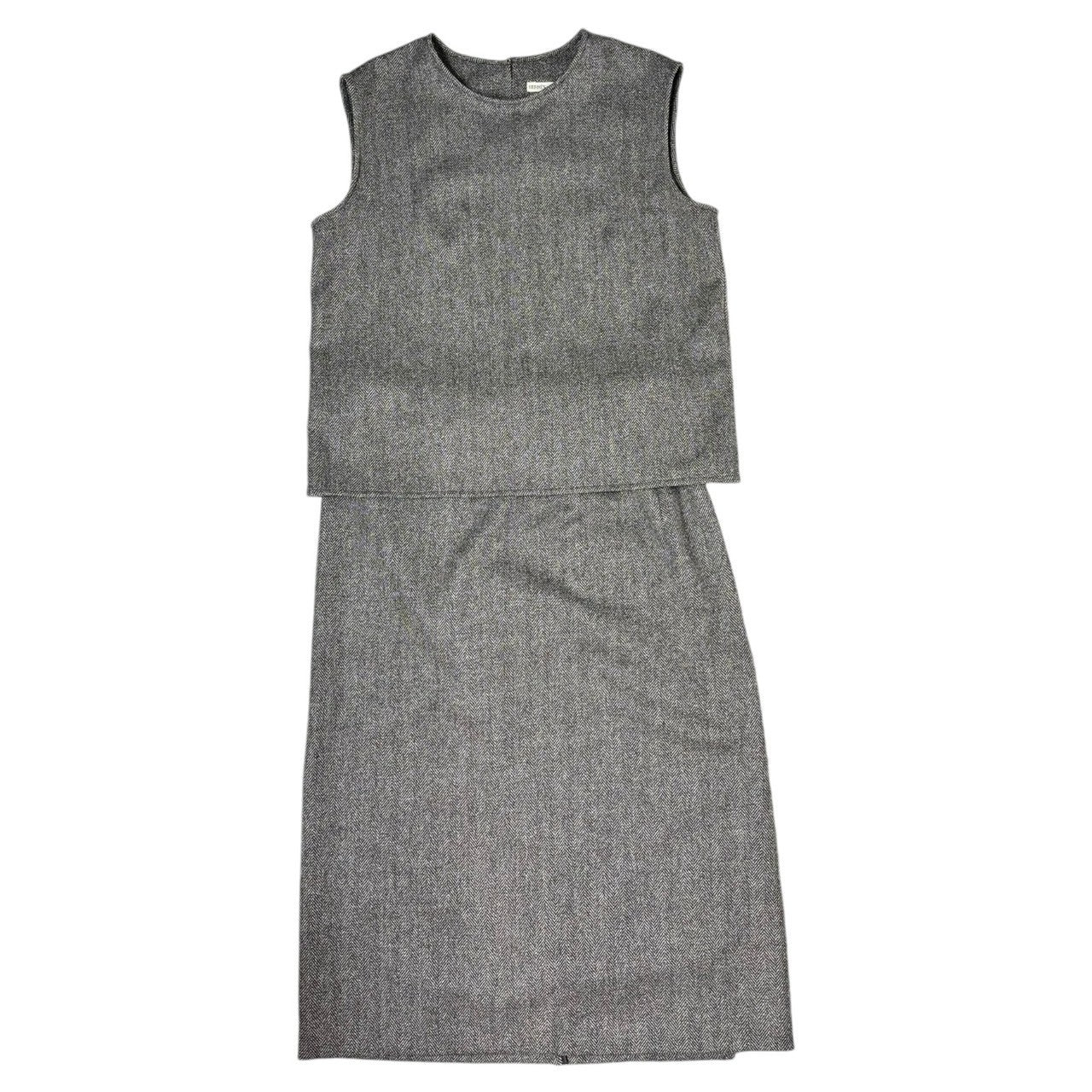 HERMES(エルメス) BY MARGIELA Tweed sleeveless skirt setup マルジェラ期 ツイード ノースリーブ スカート セットアップ 36(M程度) ブラウン ロング タイト ブラウス アーカイブ