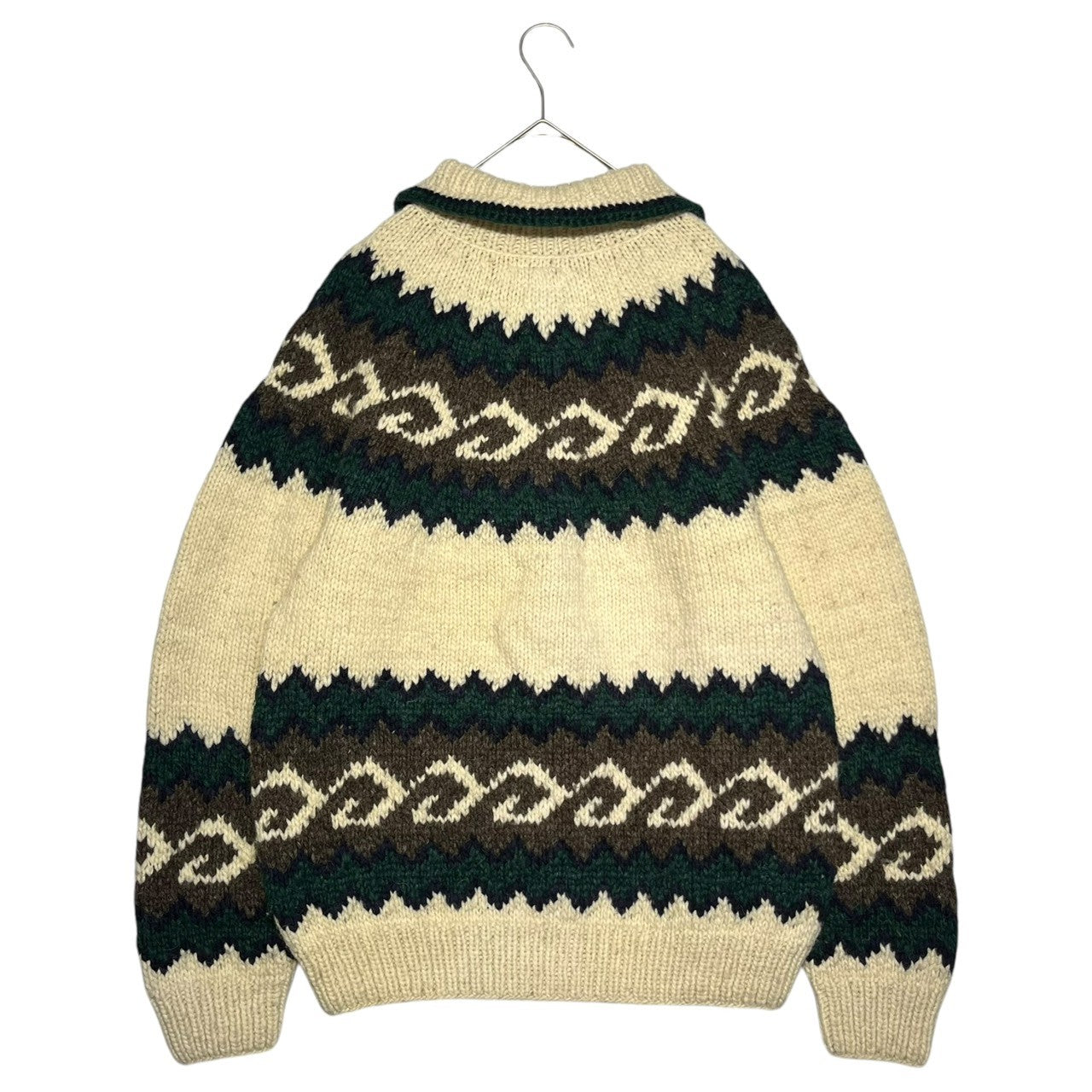 INDIGENOUS DESIGNS(インディアンデザインズ) Ecuador made Indian low gauge knit cardigan エクアドル製 インディアン ローゲージ ニット カーディガン カウチン L アイボリー×グリーン 環境保護 サスティナブル オーガニック