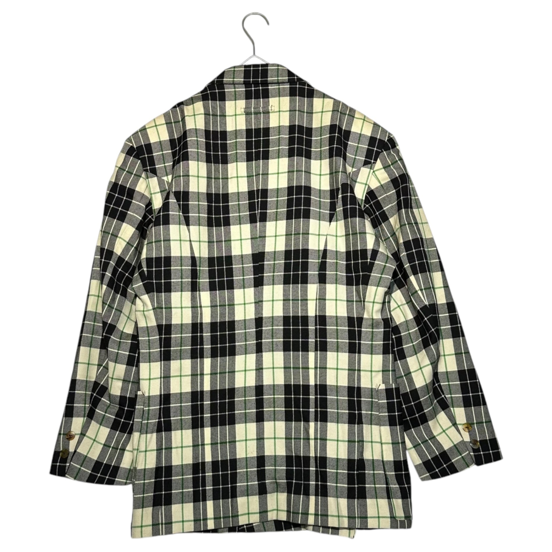 Jean Paul GAULTIER HOMME(ジャンポールゴルチエオム) 80's Archive Oversized Double Tailored Check Jacket 80年代 アーカイブ オーバーサイズ ダブル テーラード チェック ジャケット M アイボリー×ブラック×グリーン