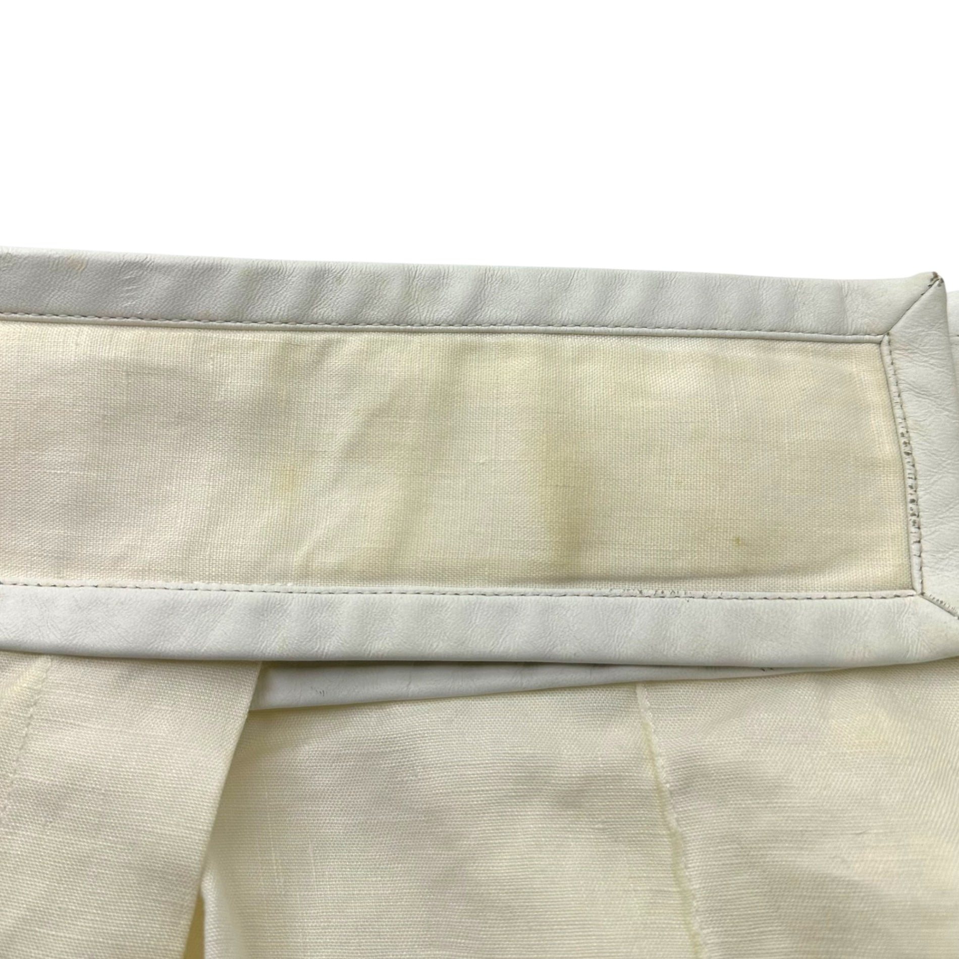 CELINE(セリーヌ) By PHOEBE Waistband Leather-Trimmed Linen Wide-Leg Pants フィービー期 ウエスト レザー 切替 リネン ワイド パンツ 21P32 40(L程度) オフホワイト アーカイブ