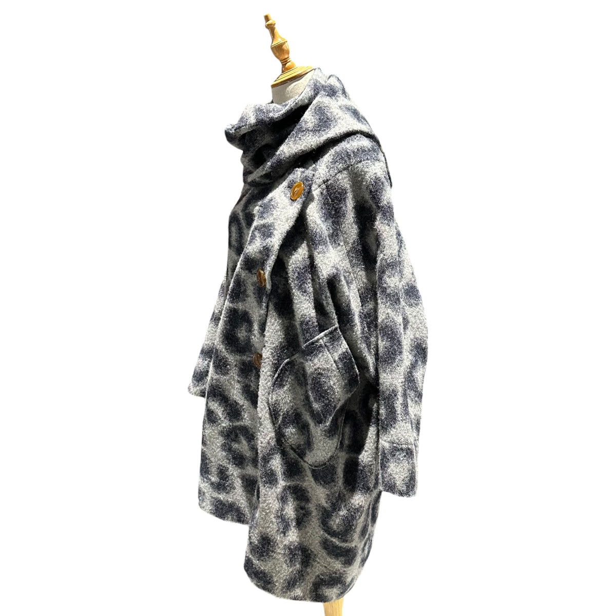 Vivienne Westwood RED LABEL(ヴィヴィアンウエストウッドレッドレーベル) Wool-Stole Wide-Silhouette Half-Coat ウール ストール ワイド シルエット ハーフ コート 2 グレー×ネイビー SAMPLE品