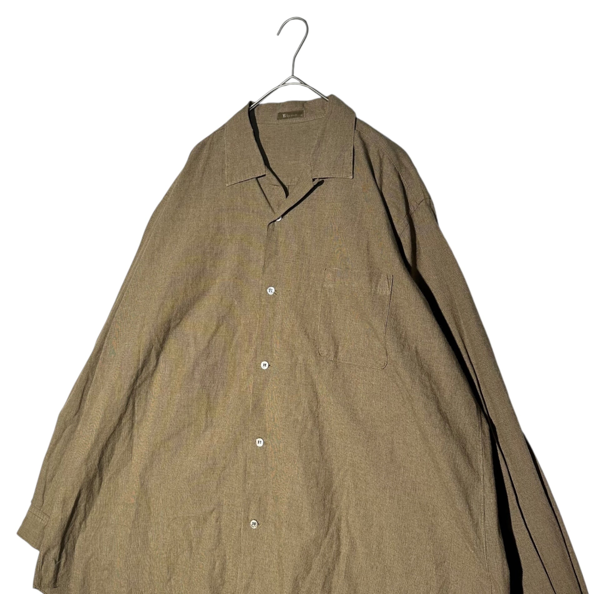 Y's for men(ワイズフォーメン) Vintage Open-Collar Micro Check Shirt ヴィンテージ オープンカラー マイクロ チェック シャツ MG-B03-008 FREE ブラウン