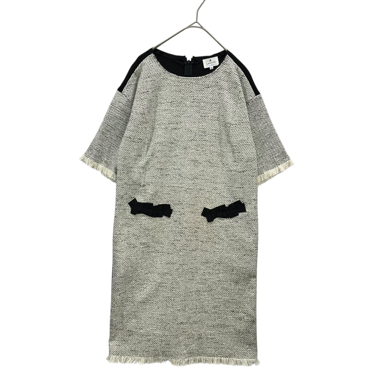 LANVIN en Bleu(ランバンオンブルー) S/S Tweed Panel Dress ツイード 切替 半袖 ワンピース 3776325 38 ホワイト