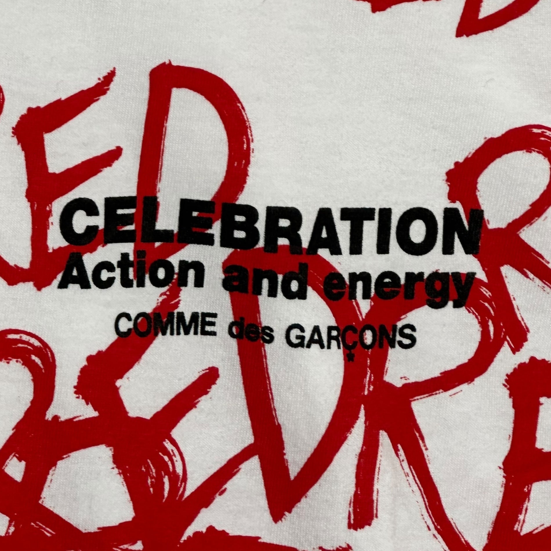 COMME des GARCONS(コムデギャルソン) 15AW "CELEBRATION Action and energy" RED S/S Tee ロゴ プリント Tシャツ OP-T001 M ホワイト×レッド AD2015