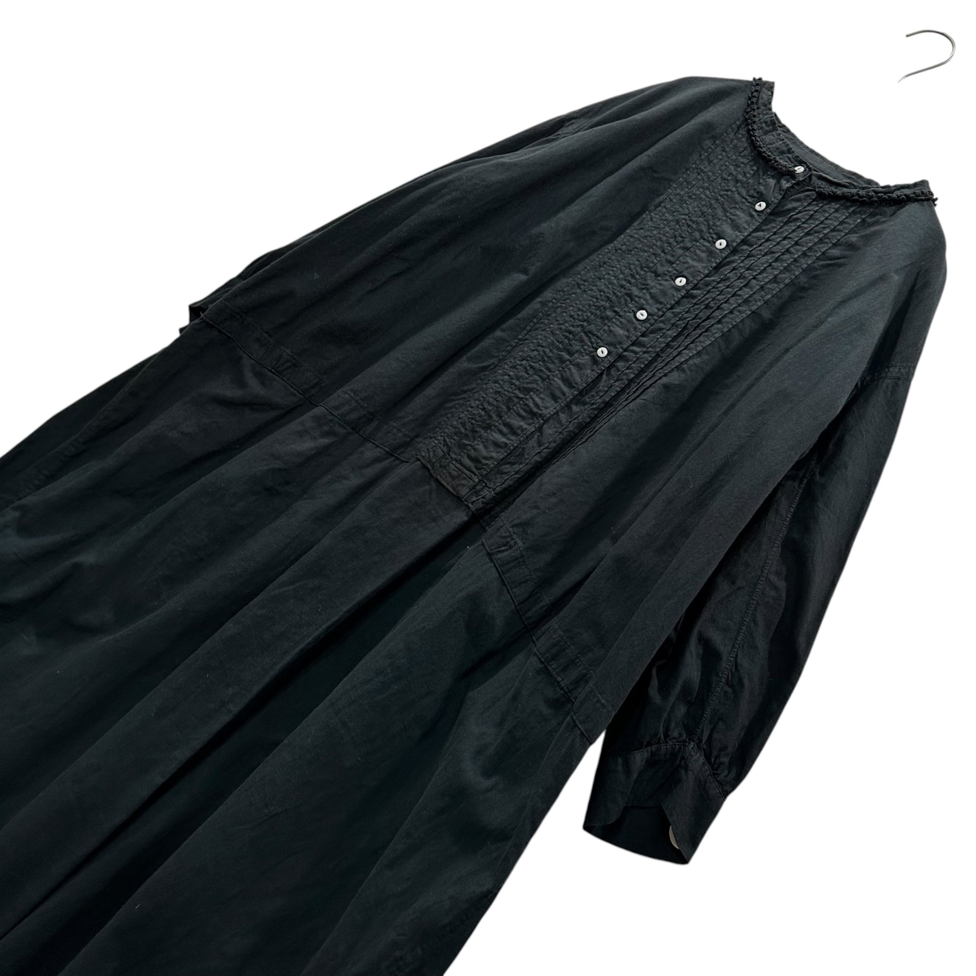 Euro antique(ヨーロッパアンティーク) 1910's~ cotton minilace collar long slevee onepiece コットンのミニレース襟のついた長袖ワンピース 表記無し(M~L程度) ブラック
