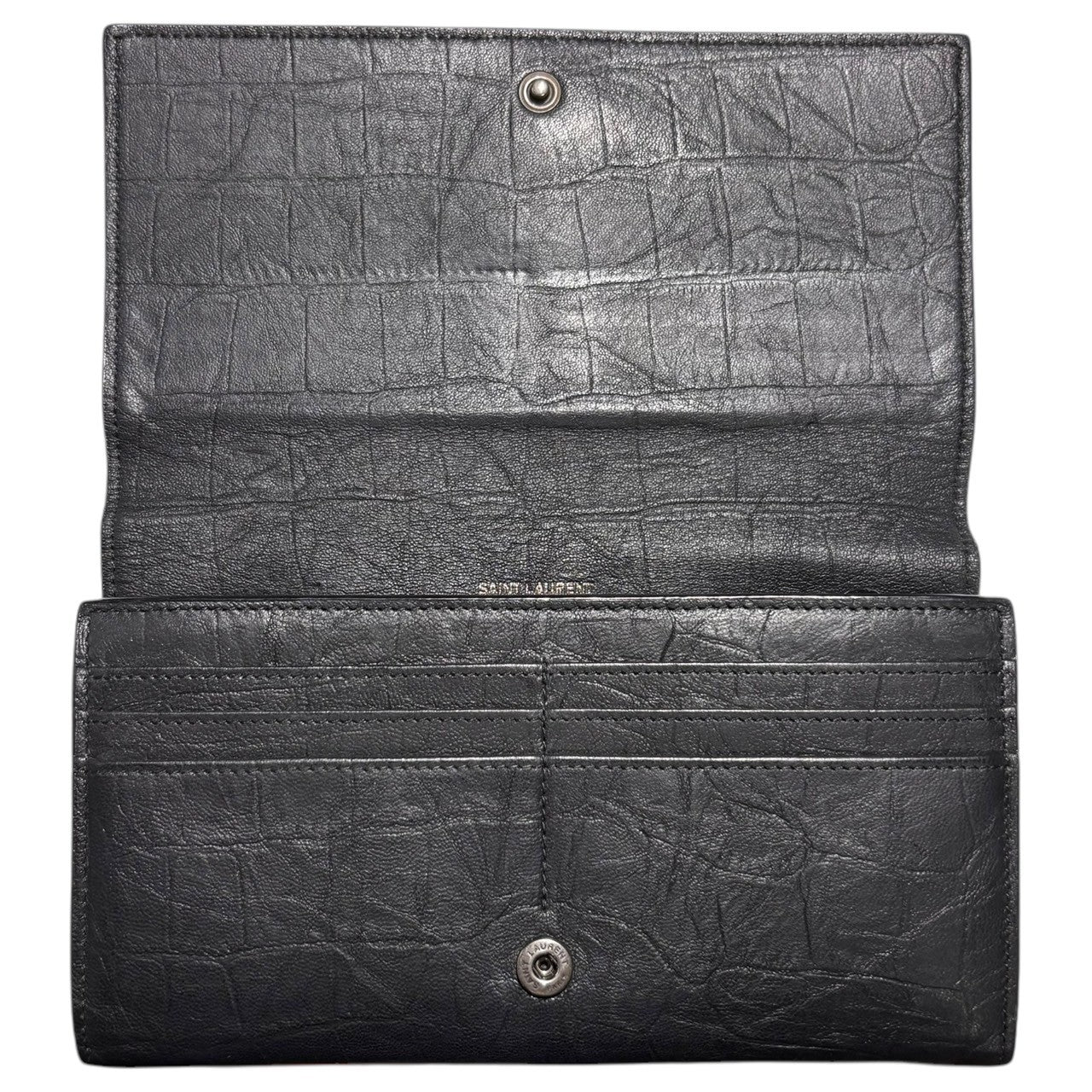 SAINT LAURENT(サンローラン) Monogram large flap wallet モノグラム ラージ フラップ ウォレット CFR556252 ブラック 財布 長財布 レザー ロゴ 箱付