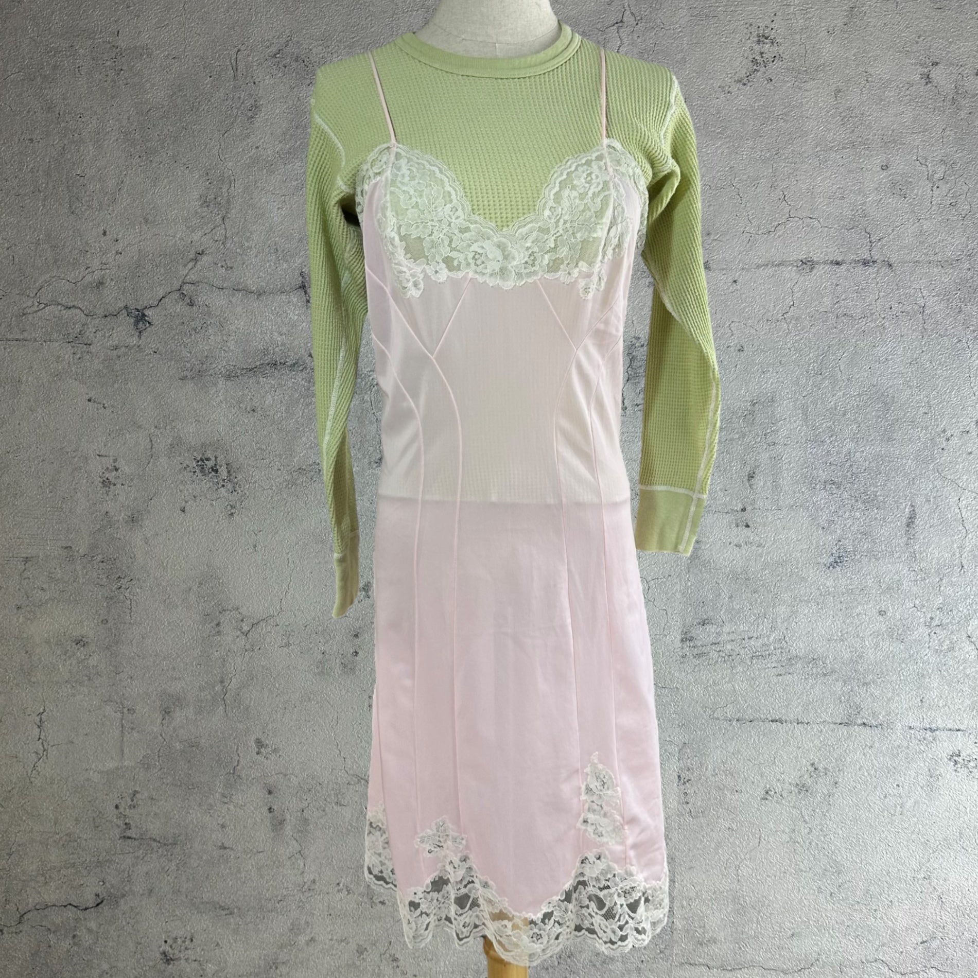 VINTAGE(ヴィンテージ) J.E MORGAN waffle thermal tops ワッフル生地サーマルカットソー 34-36 グリーン