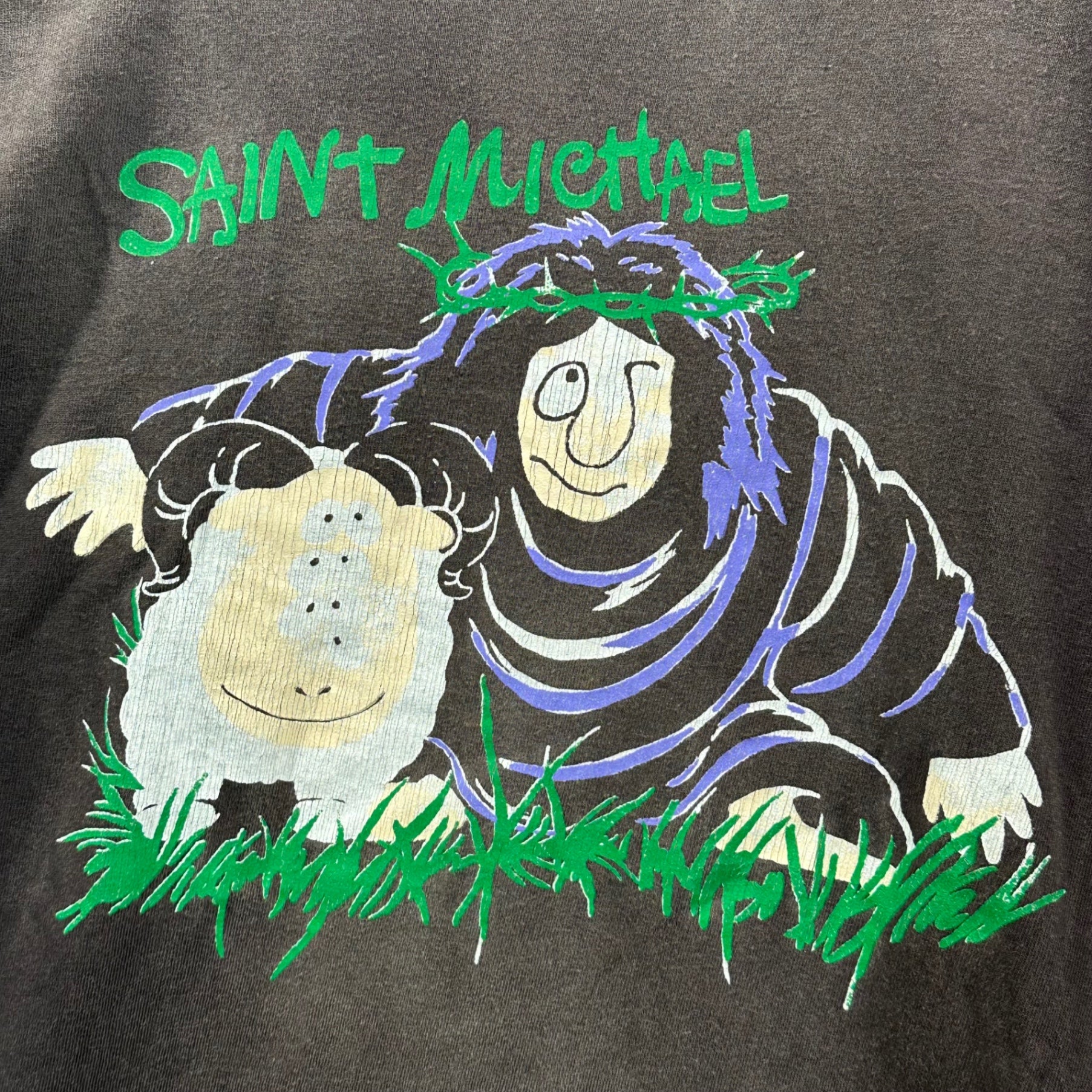 SAINT MICHAEL(セントマイケル) 21AW LS TEE SHEEP GORILLA 羊 ゴリラ プリント 長袖 Tシャツ SM-A21-0000-016 XL ブラック ヴィンテージ加工 ロンT