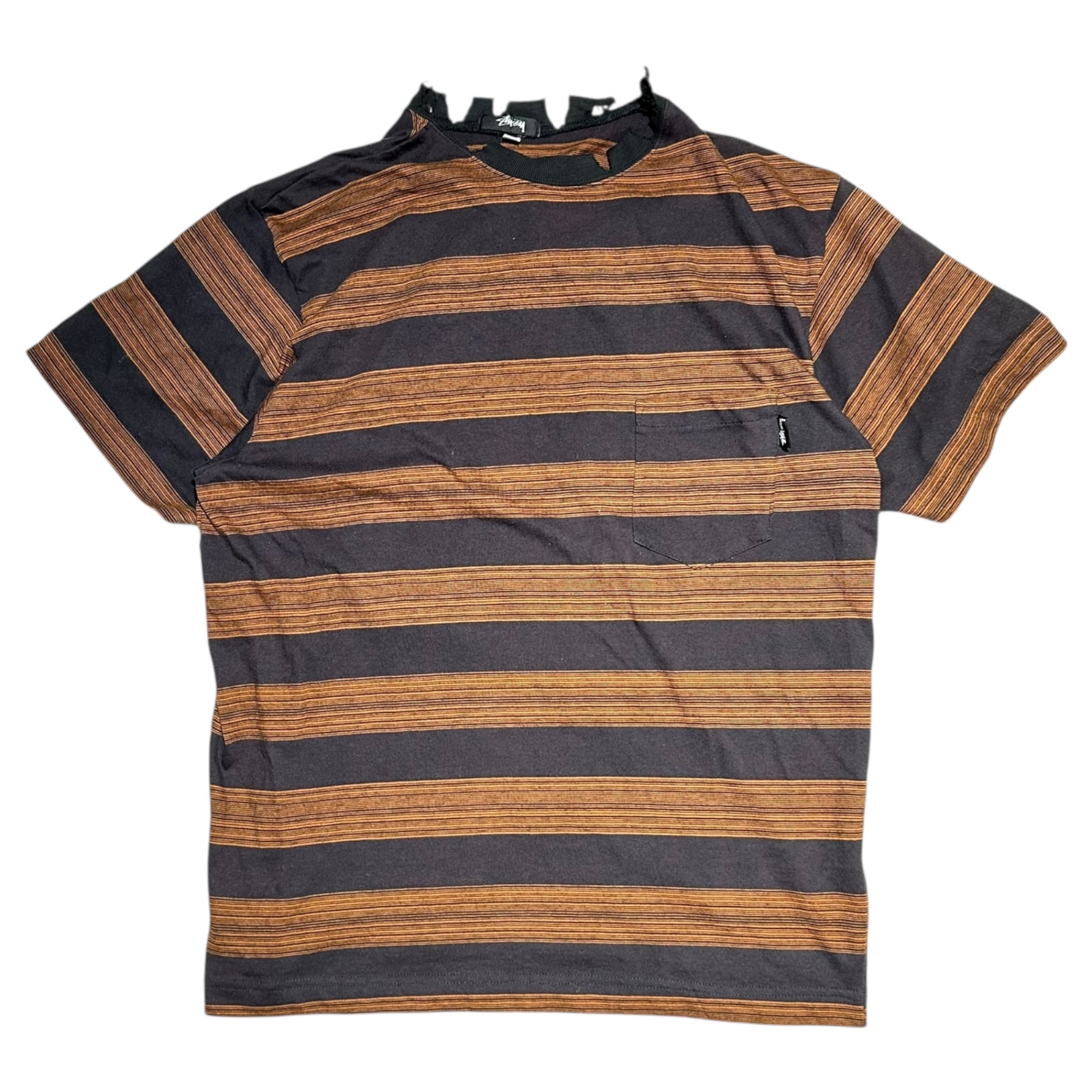 STUSSY(ステューシー) 80's USA Made Vintage Border Pocket Tee ヴィンテージ ボーダー ポケット Tシャツ L ブラック×オレンジ 80年代 初期タグ