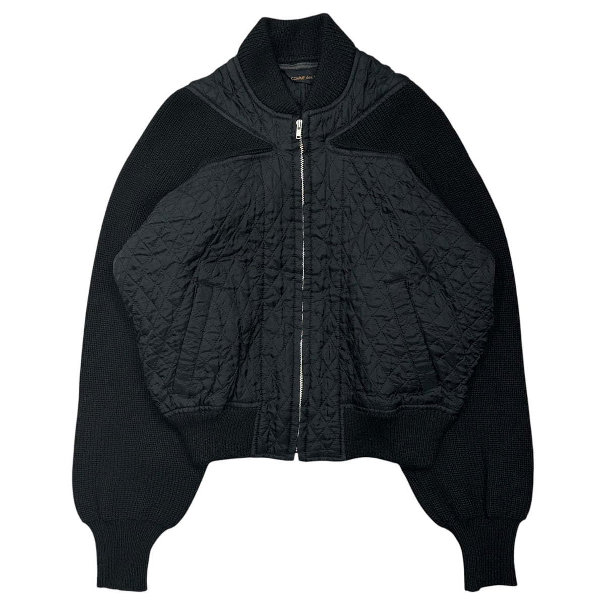 COMME des GARCONS(コムデギャルソン) 1990AW Quilted Wool-Knit Mixed Zip-Up Blouson キルティング ウールニット 切替 ジップアップ ブルゾン GJ-05022S S ブラック AD1990 90s アーカイブ 稀少