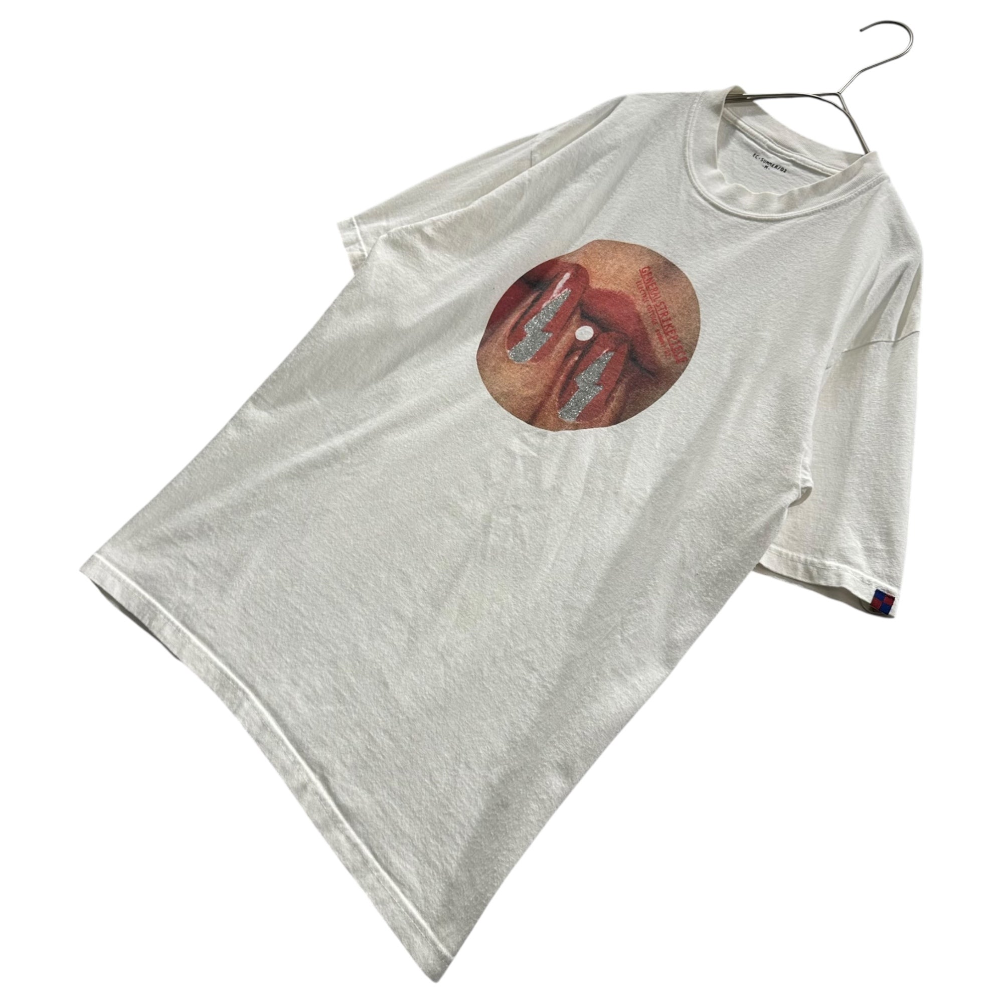 ELECTRIC COTTAGE(エレクトリックコテージ) 2002SS Lip Lightning Circle Graphic S/S T-Shirt リップ ライトニング サークル グラフィック 半袖 Tシャツ M ホワイト×レッド×シルバー GENERAL STRIKE PIESE