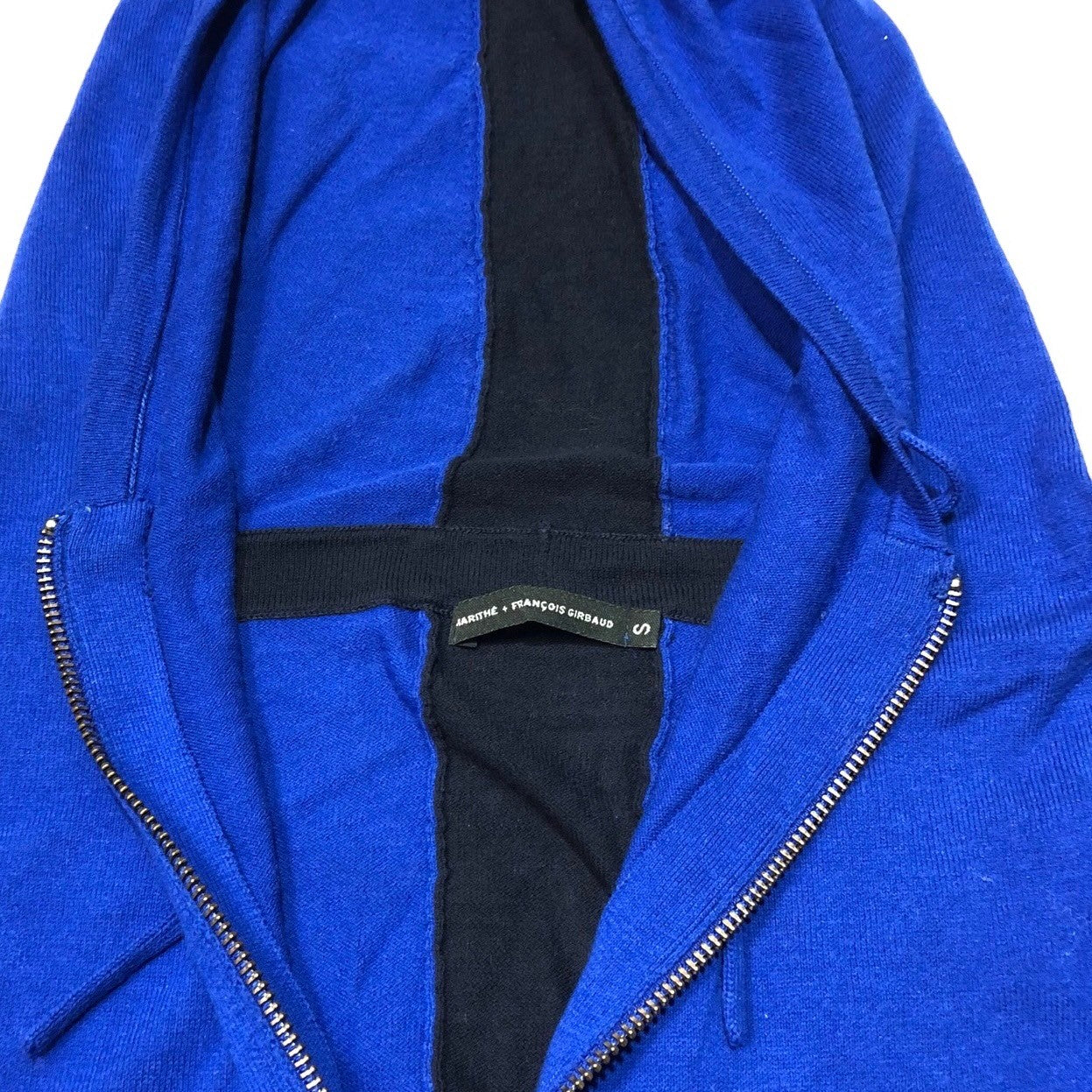 MARITHE FRANCOIS GIRBAUD(マリテフランソワジルボー) 00's  Momonga hoodie モモンガ ジップ パーカー ドルマン ワイド  F5-8317 S ブルー×ブラック Y2K