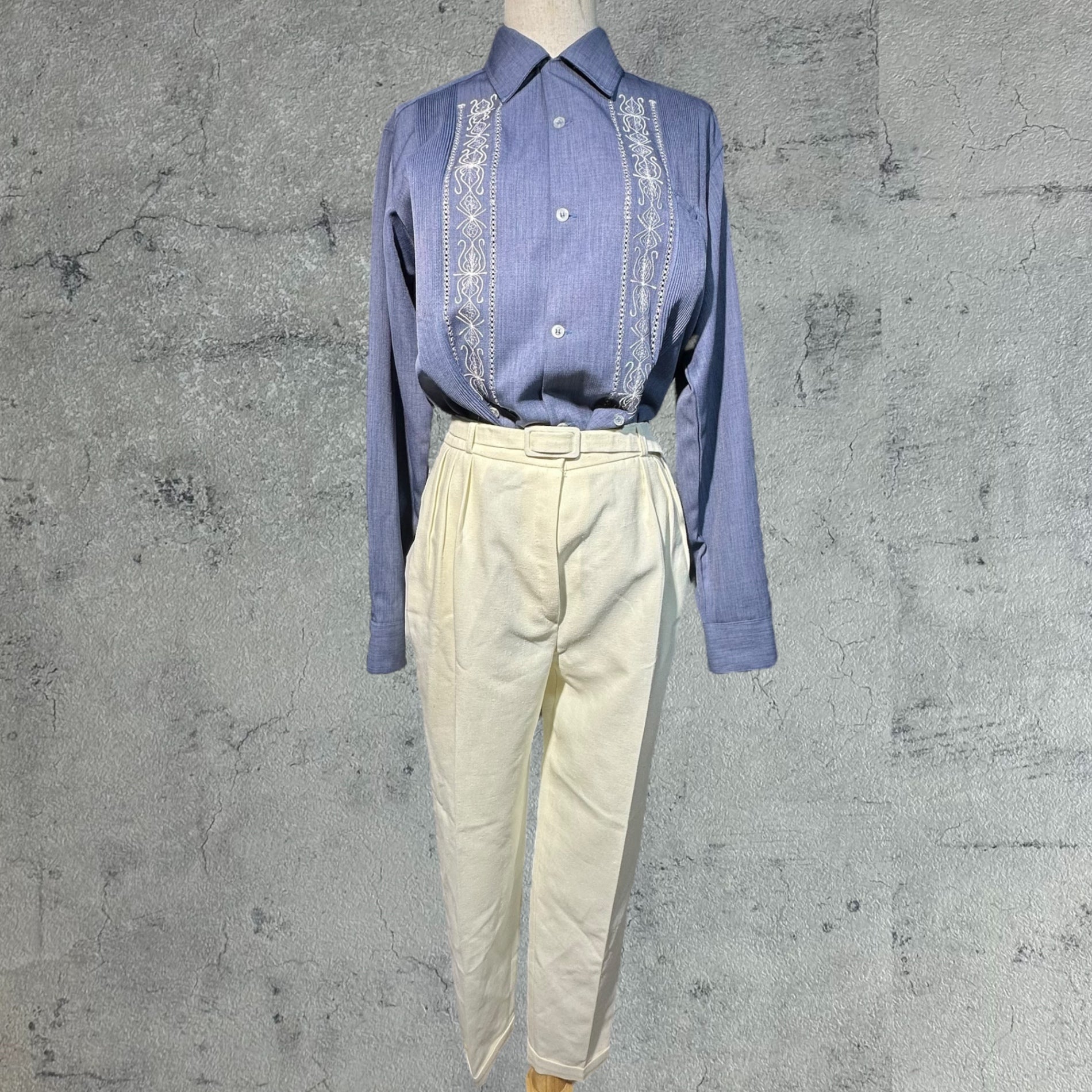 Euro Vintage(ヨーロッパヴィンテージ) Milky_60’s~ center press tac pants/センタープレスタックパンツ 表記なし(Mサイズ程度) ホワイト ベルト付属