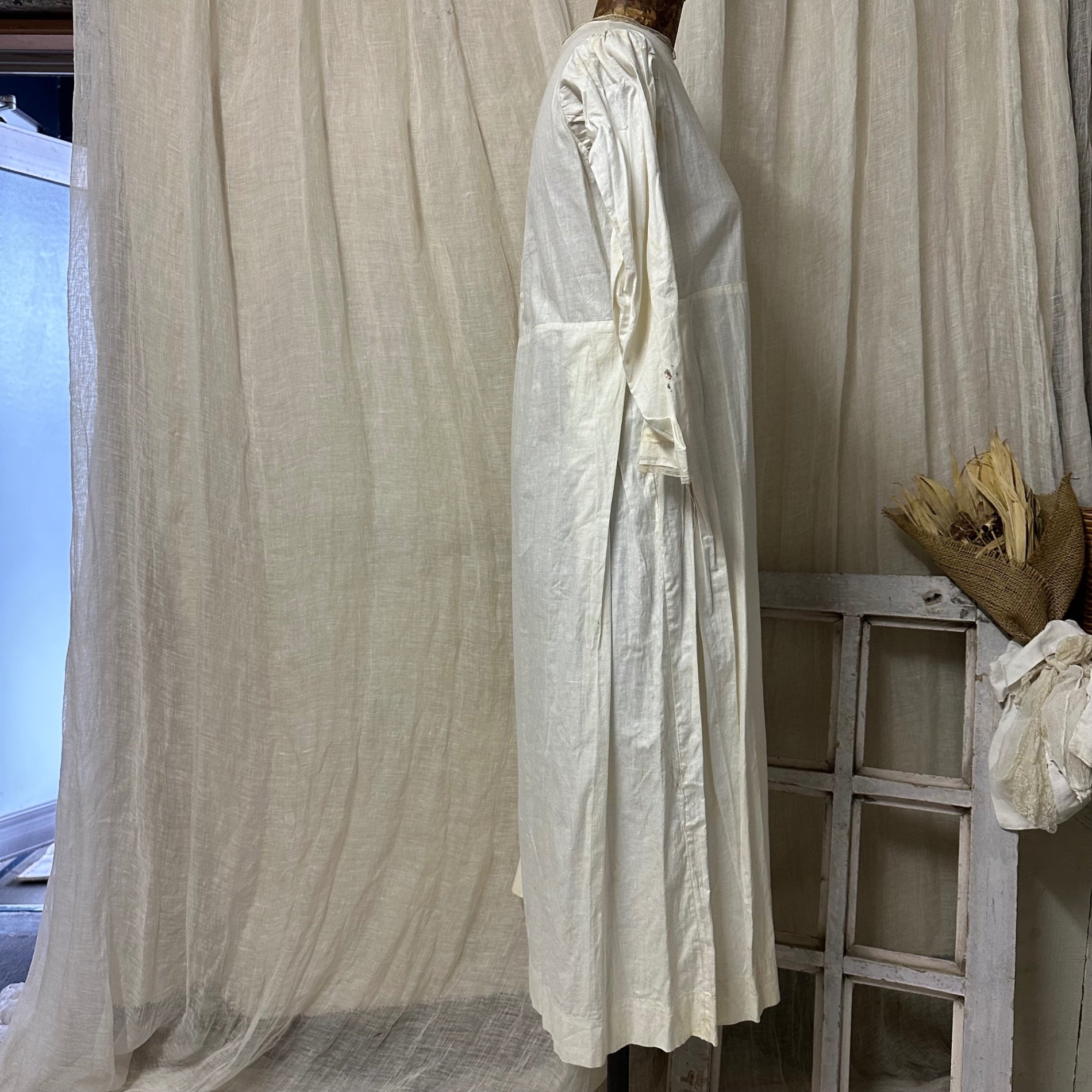 Euro Vintage(ヨーロッパヴィンテージ) Innocence_50's~ cotton lace long plain dress/コットンレースロング無地ワンピース 表記なし(Mサイズ程度) ベージュ