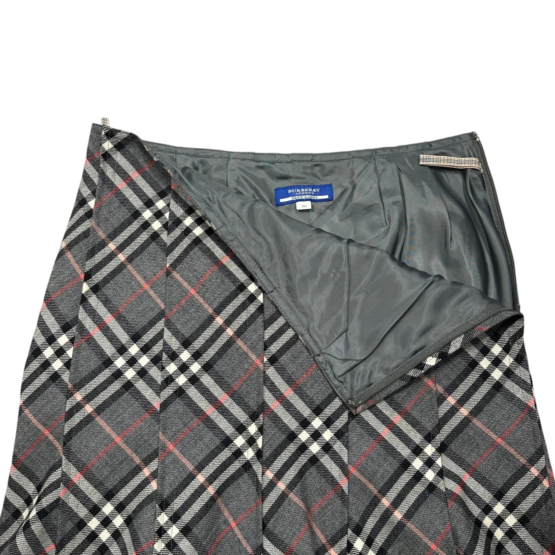 BURBERRY BLUE LABEL(バーバリーブルーレーベル) Old Check Wool Skirt オールド チェック ウール スカート FLF38-621 38(M) グレー×ホワイト×レッド
