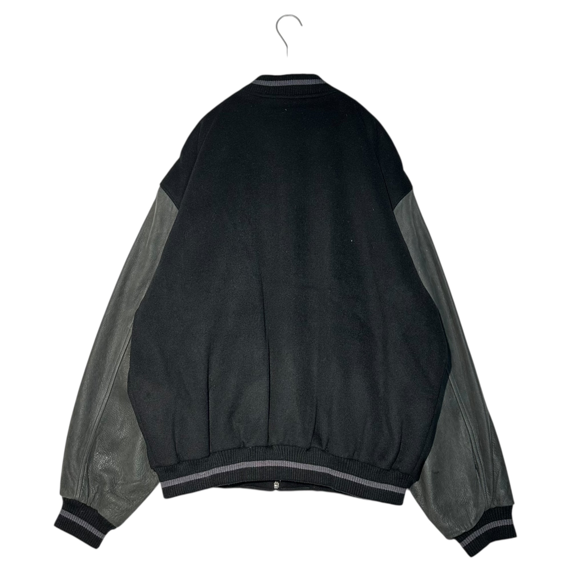 Kirkland Signature(カークランドシグネチャー) Zip-up lamb leather wool stadium jacket ジップアップ ラム レザー ウール スタジャン L ブラック 本革