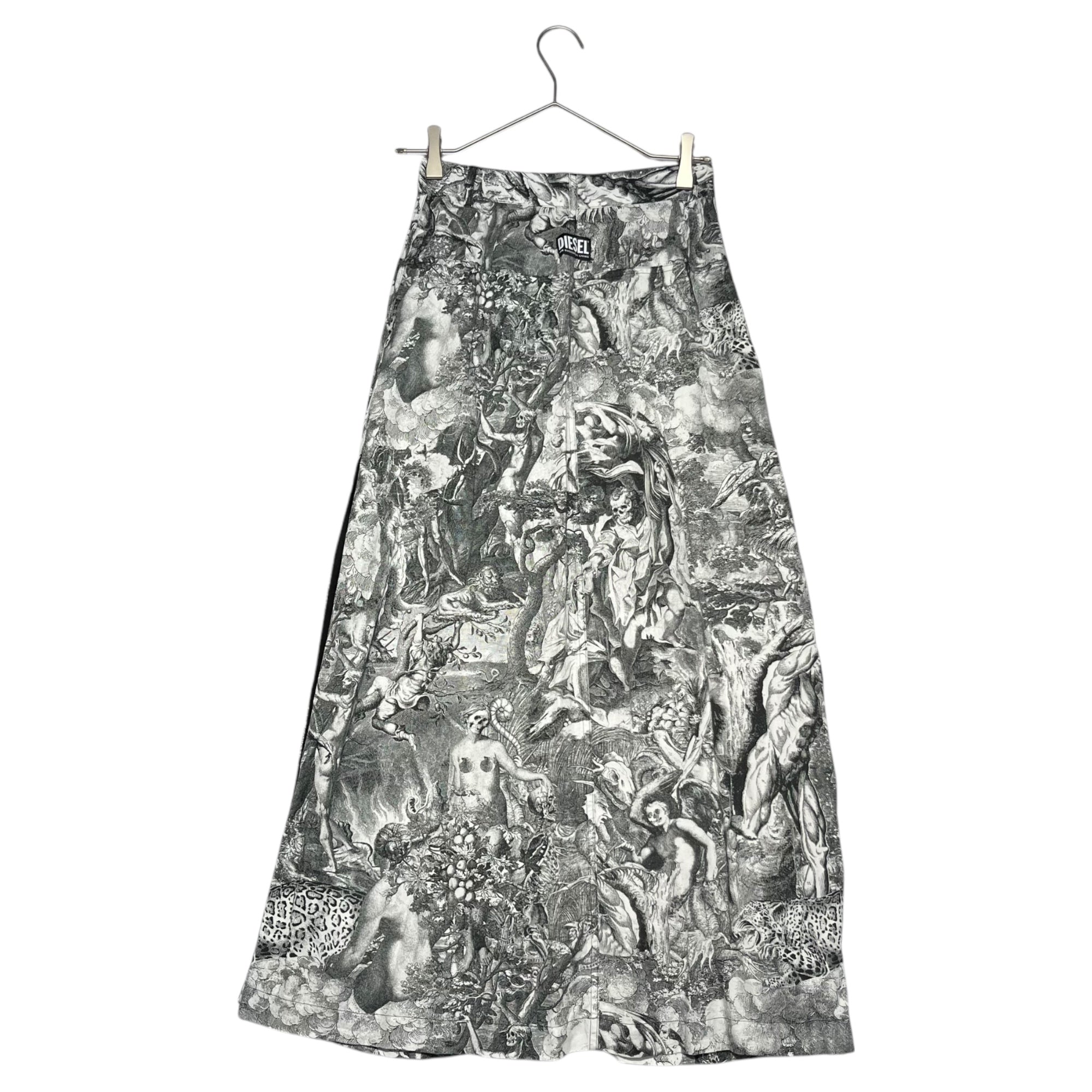 DIESEL(ディーゼル) Skull Maria print wrap skirt スカル マリア プリント ラップスカート 24 ホワイト×ブラック