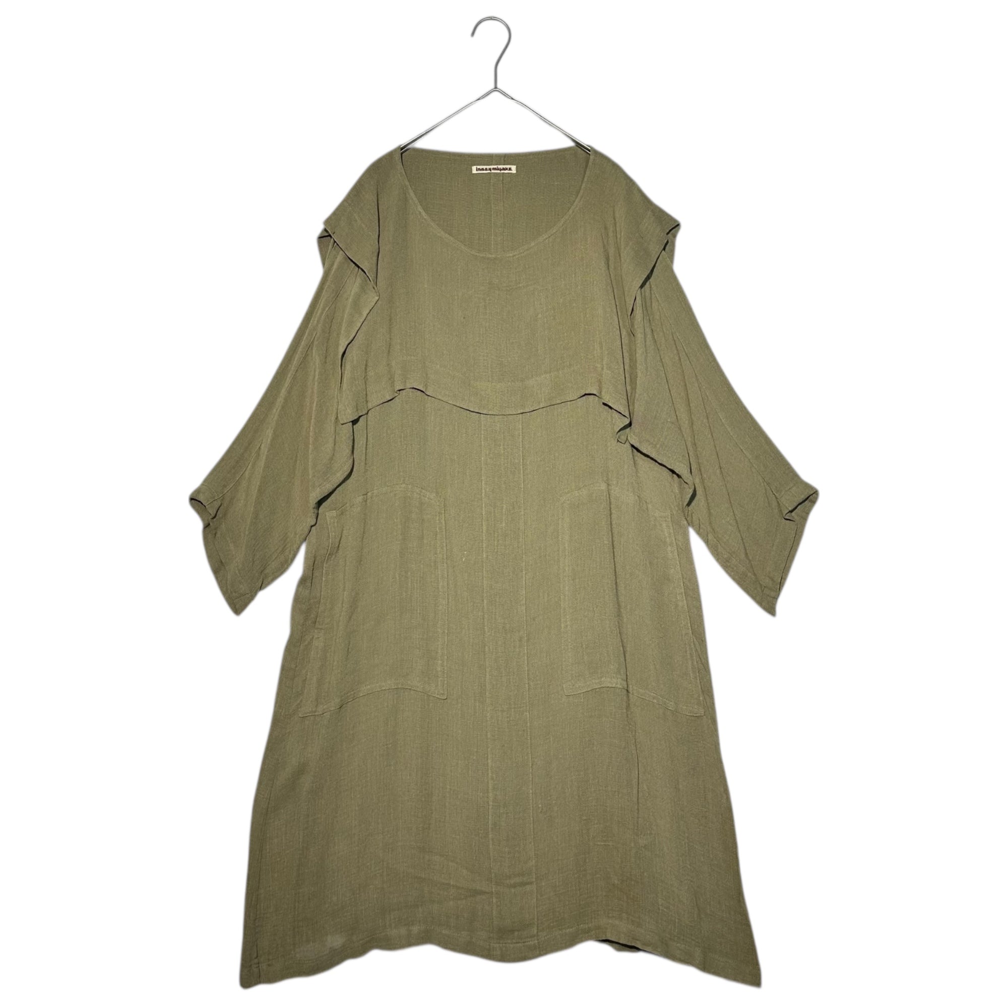 ISSEY MIYAKE(イッセイミヤケ) 70's Vintage Layered-Style Crewneck Dress 70年代 ヴィンテージ レイヤード調 クルーネック ワンピース ポケット FREE ベージュ 品質表示タグ切り取り 初期 筆タグ