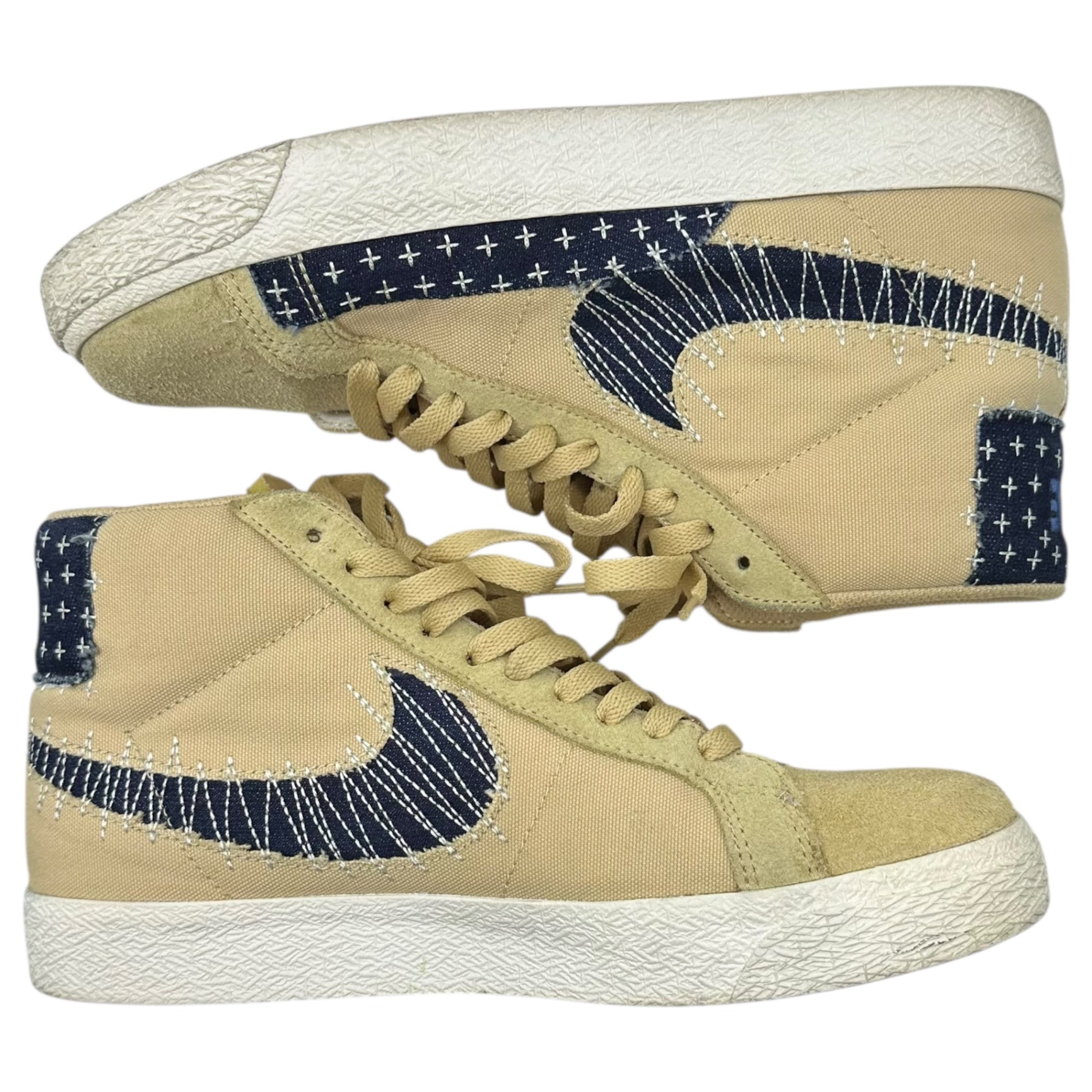 NIKE SB(ナイキエスビー) SB Zoom Blazer Mid Premium "Sashikopack/Sesami" SB ズーム ブレーザー ミッド プレミアム 刺し子 セサミ CT0715-200 26.5cm ベージュ×ネイビー ハイカット スニーカー