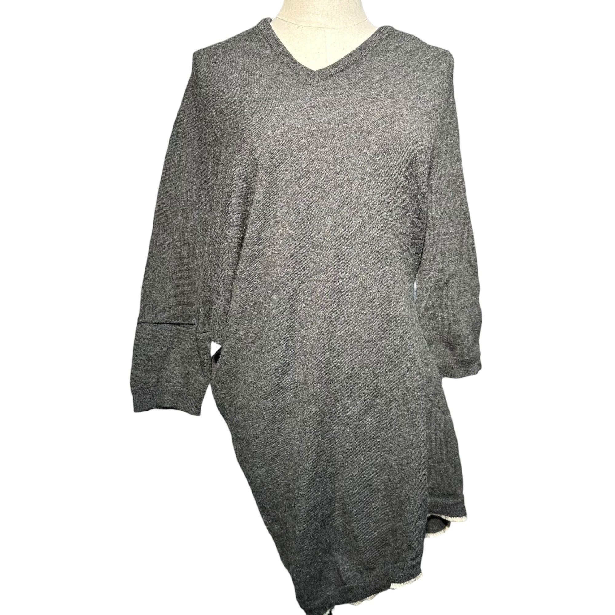 Y's(ワイズ) Hemline V-neck Asymmetric Knit 裾ライン Vネック 変形 ニット YN-K28-179 3(L程度) チャコールグレー×オフホワイト
