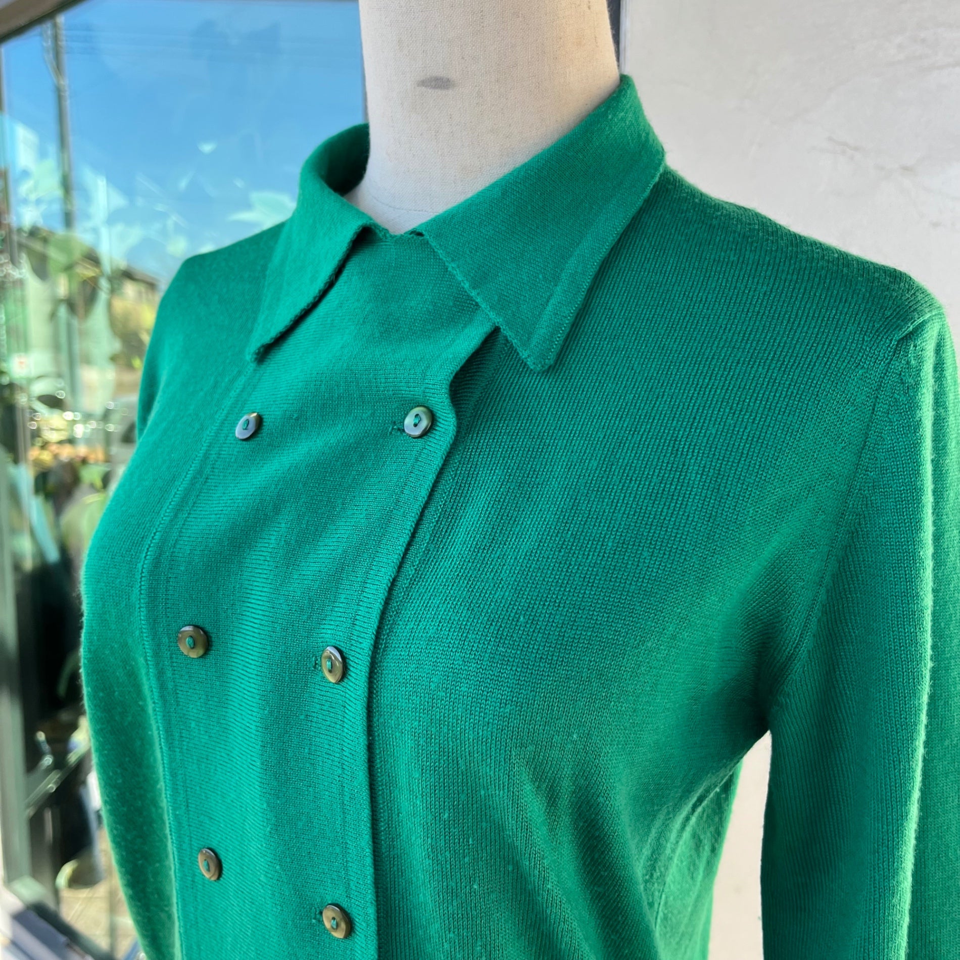 Euro Vintage(ヨーロッパヴィンテージ) Vert_70's~ double button knit cardigan/ダブルボタンニットカーディガン 2(Lサイズ程度) グリーン