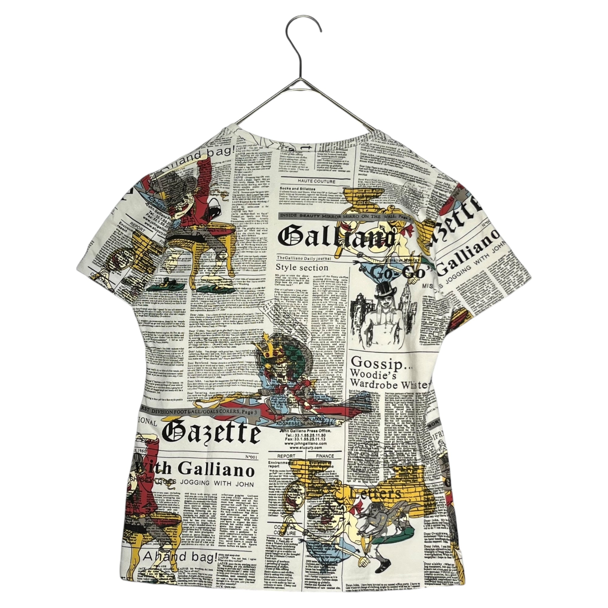 JOHN GALLIANO(ジョンガリアーノ) 00's Newspaper stretch S/S TEE ニュースペーパー ストレッチ Tシャツ M ホワイト Y2K