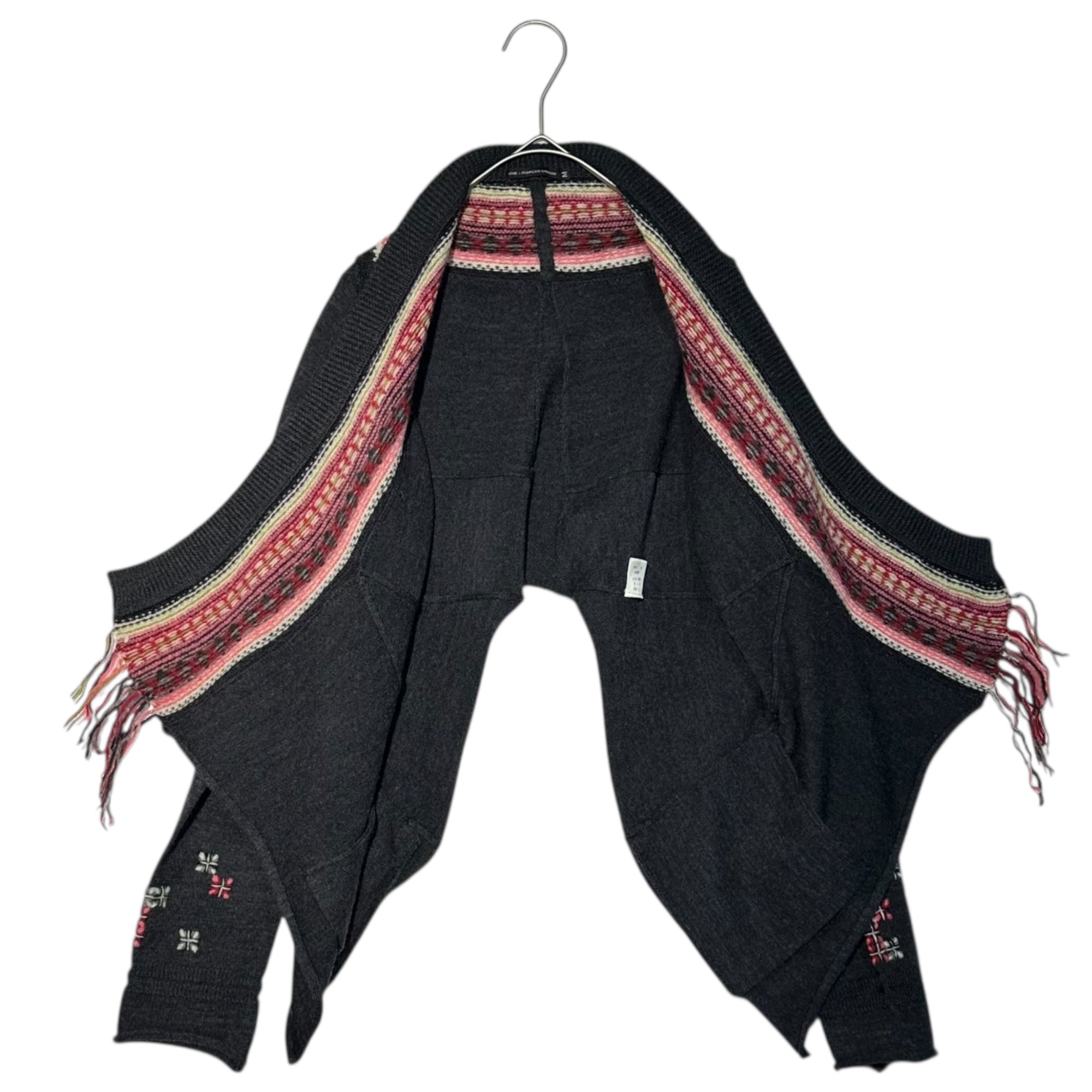 MARITHE FRANCOIS GIRBAUD(マリテフランソワジルボー) 00's Back Open Ethnic Pattern Wool Knit Bolero Cardigan バック オープン エスニック パターン ウール ニット ボレロ カーディガン M7-8024 M グレー Y2K