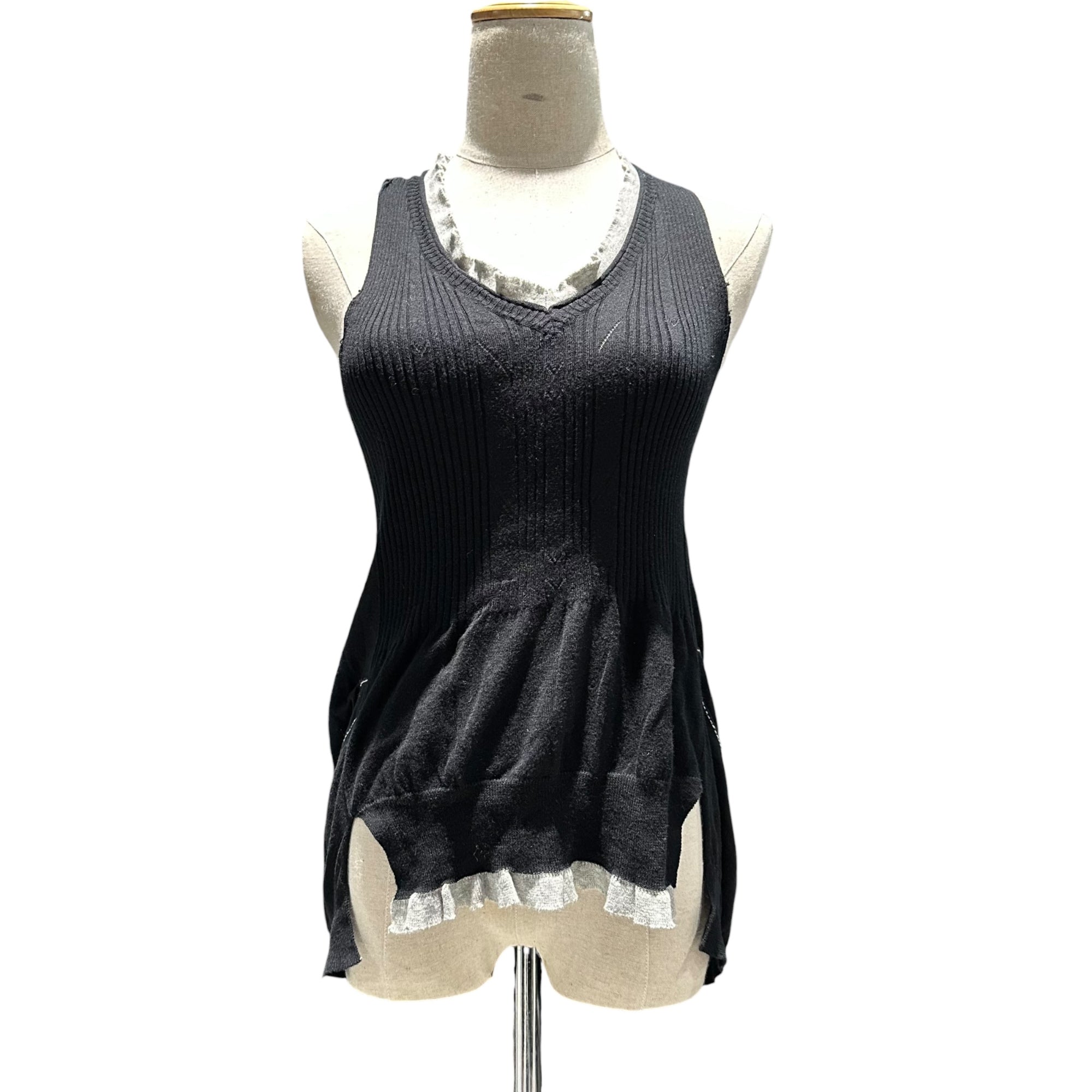 MARITHE FRANCOIS GIRBAUD(マリテフランソワジルボー) 00's Sleeveless Ribbed Balloon Flare Knit Top ノースリーブ リブ バルーン フレア カットソー F5-8122 M ブラック Y2K タンクトップ