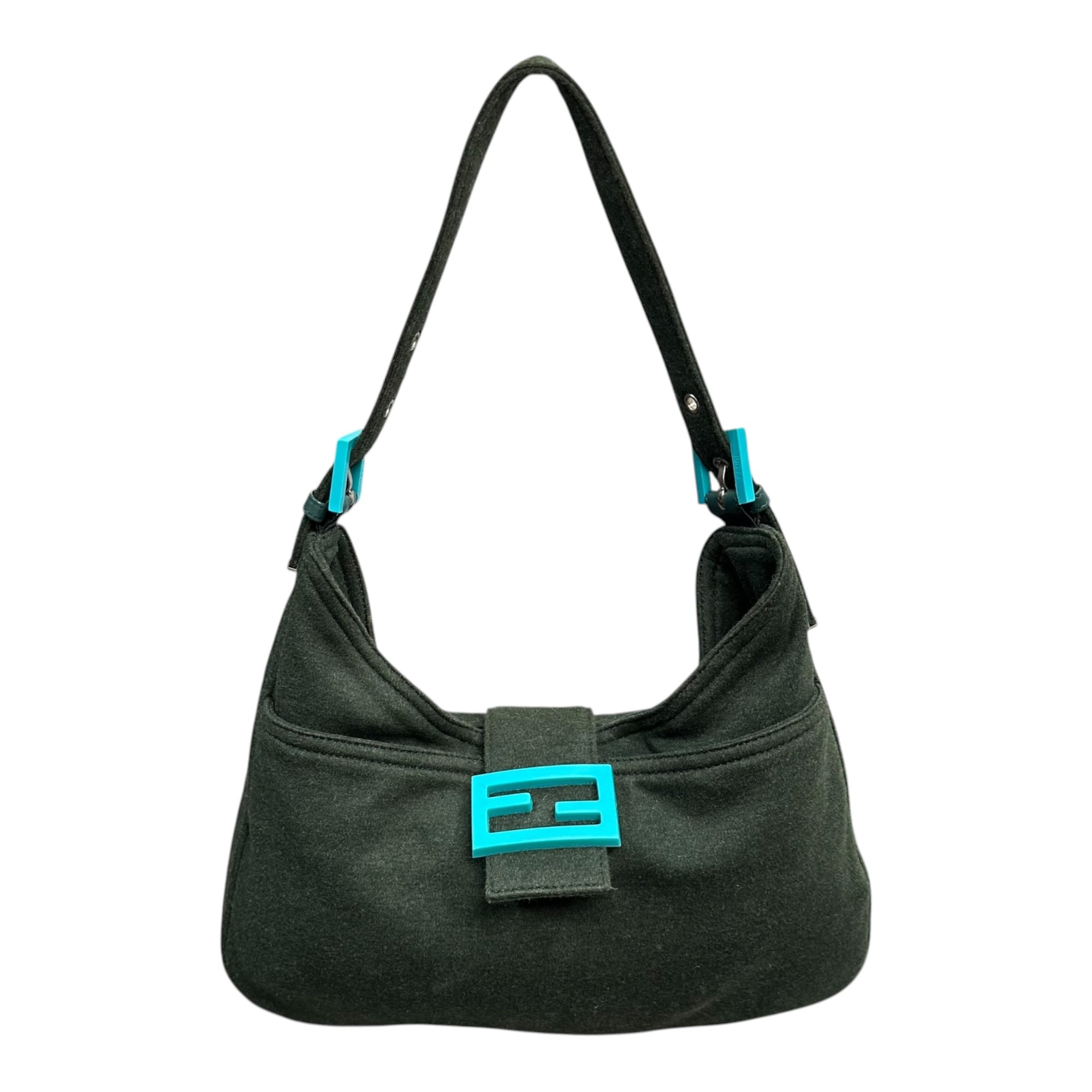 FENDI(フェンディ) 2000SS Jersey Mamma Baguette - Turquoise Clasp ジャージー マンマバケット 2343 26569 009 モスグリーン×ターコイズブルー 00's ワンショルダー ハンド