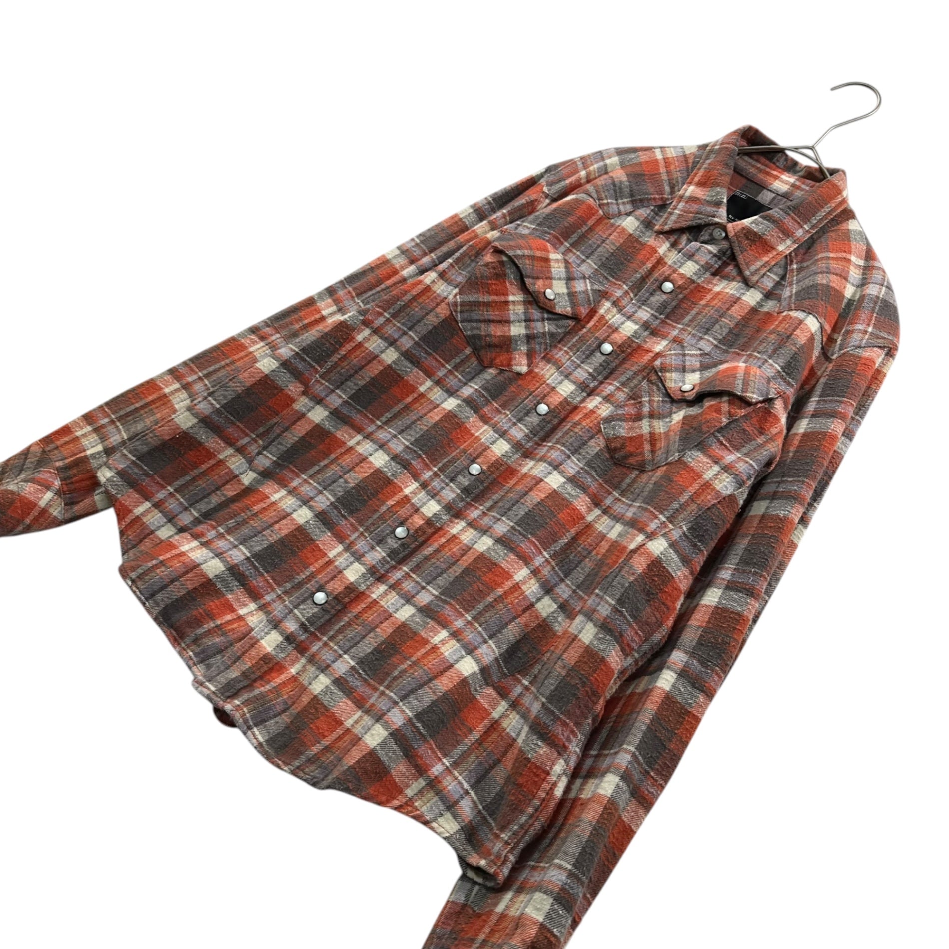 n(n) by NUMBER (N)INE(エヌエヌバイナンバーナイン) Checkered Brushed Cotton Flannel Shirt チェック 起毛 コットン ネルシャツ 2(S~M) オレンジ ウエスタン 復刻モデル