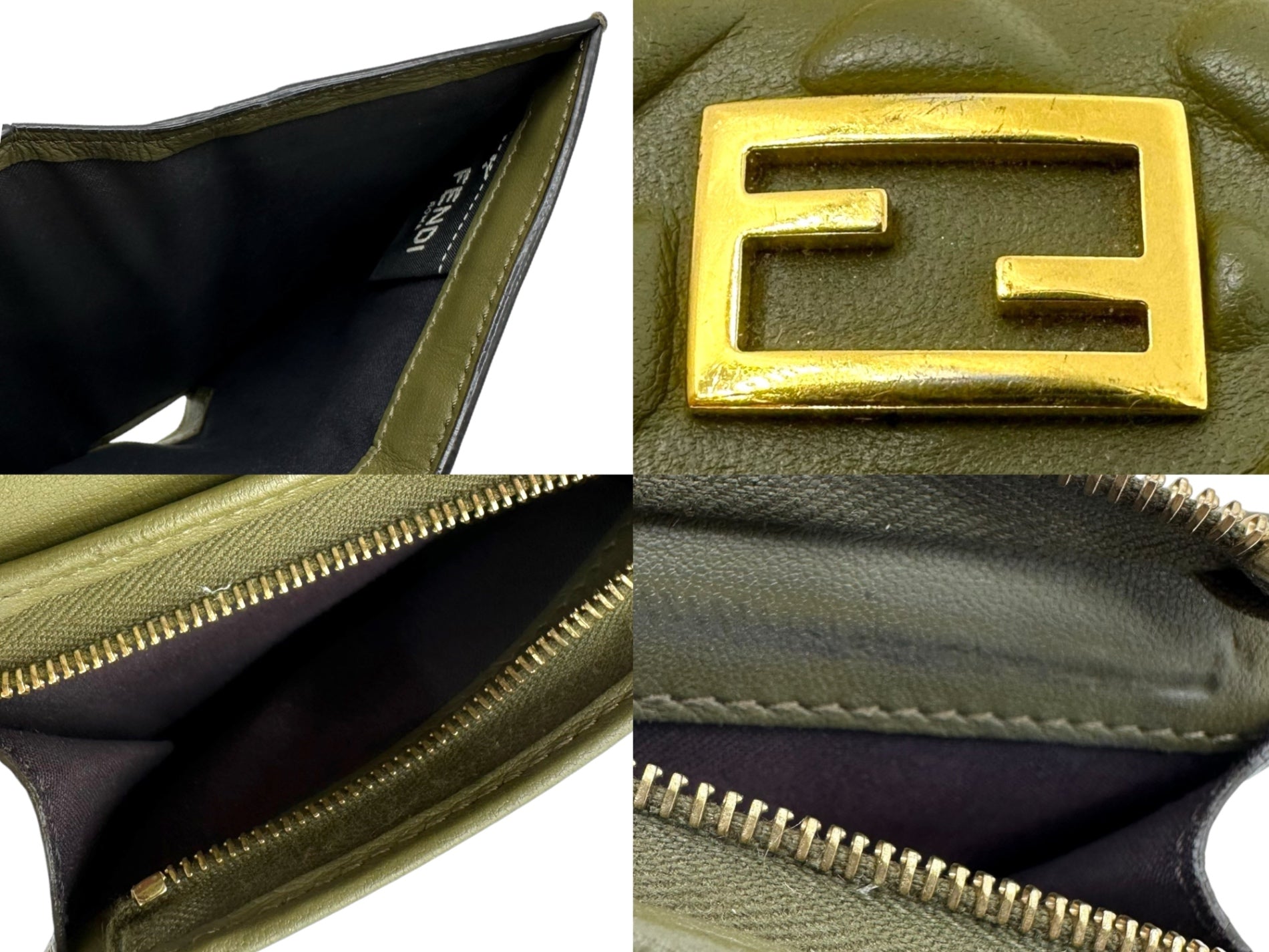FENDI(フェンディ) BAGUETTE バゲット FF エンボス ロゴ ミニ ウォレット 8M0420 AAJD カーキ 二つ折り 財布 ナッパレザー