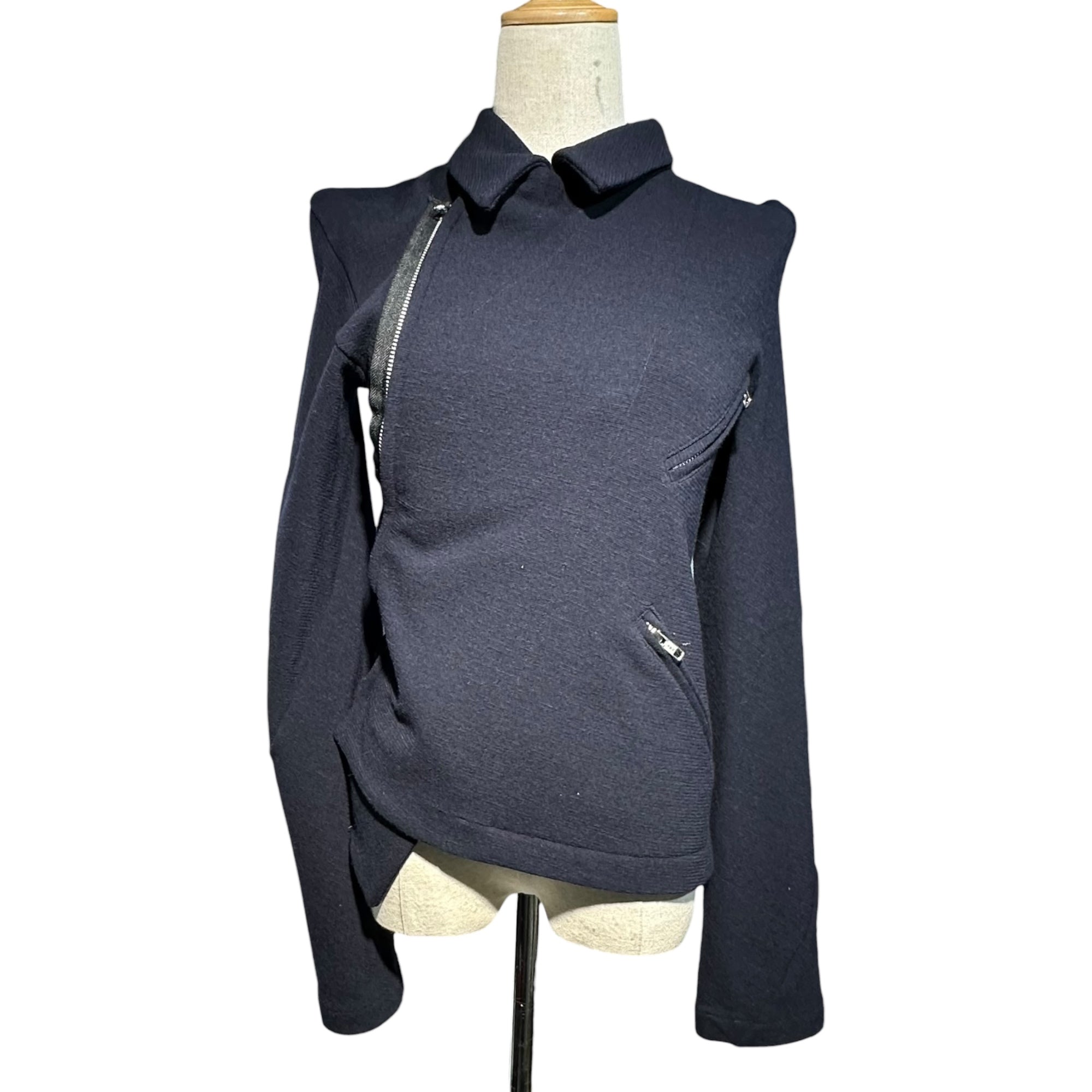 COMME des GARCONS COMME des GARCONS(コムデギャルソンコムデギャルソン) 14AW Asymmetry “Twist” Stretch Wool Rider Jacket アシンメトリー 「捻じれ」 ストレッチ ウール ライダース ジャケット RN-J029 M ネイビー AD2014