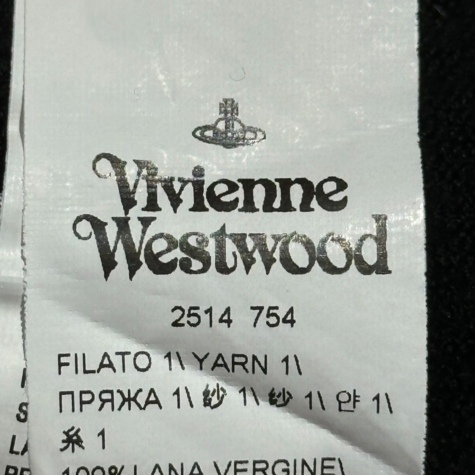 Vivienne Westwood(ヴィヴィアンウエストウッド) Orb Logo Print Wool Distorted Knit オーブ ロゴ プリント ウール 変形 ニット 12-04-192010 UNISEX SM ブラック ロング リブ
