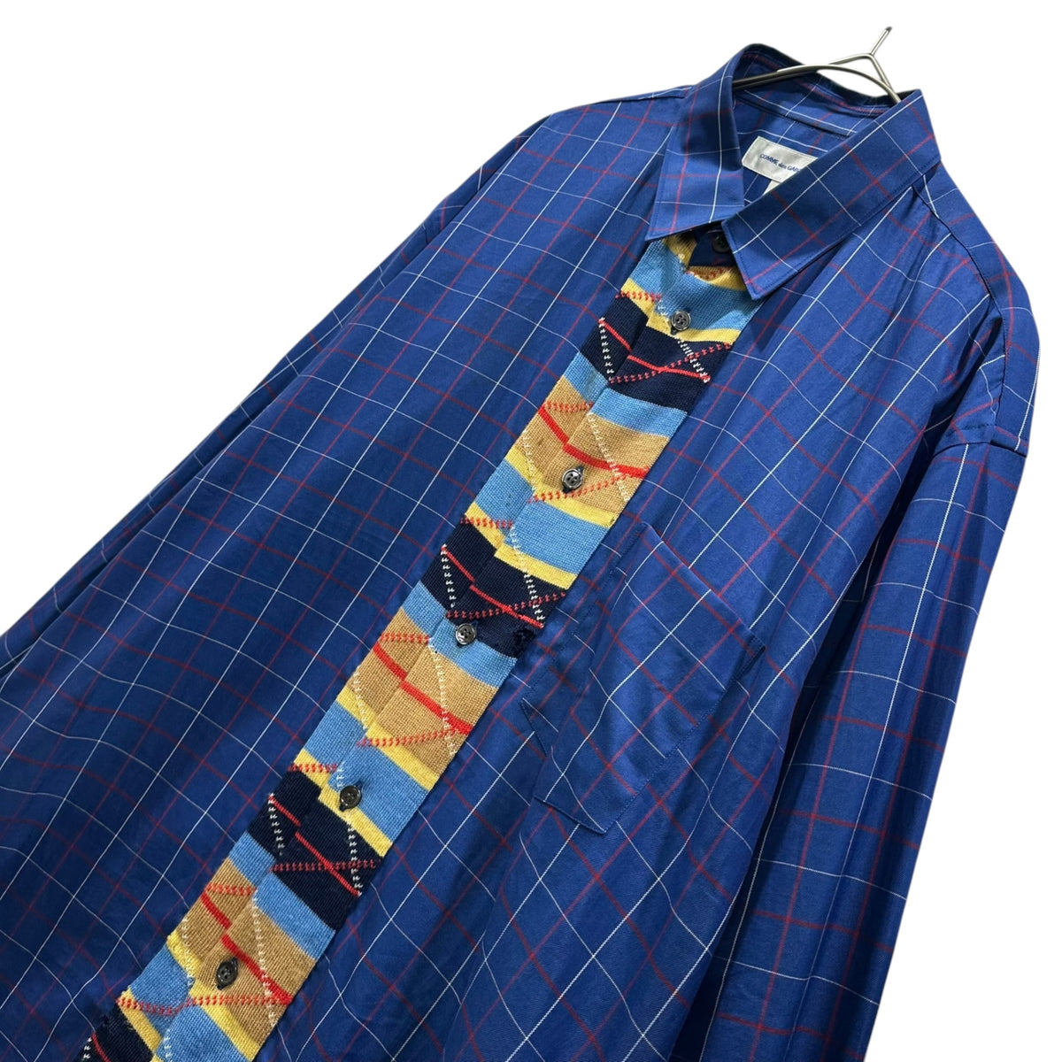 COMME des GARCONS SHIRT(コムデギャルソンシャツ) 1990's Center-Front Knit Checked L/S Shirt センター ニット チェック 長袖 シャツ S18036 M ブルー×マルチカラー 90年代 フランス製 アーカイブ