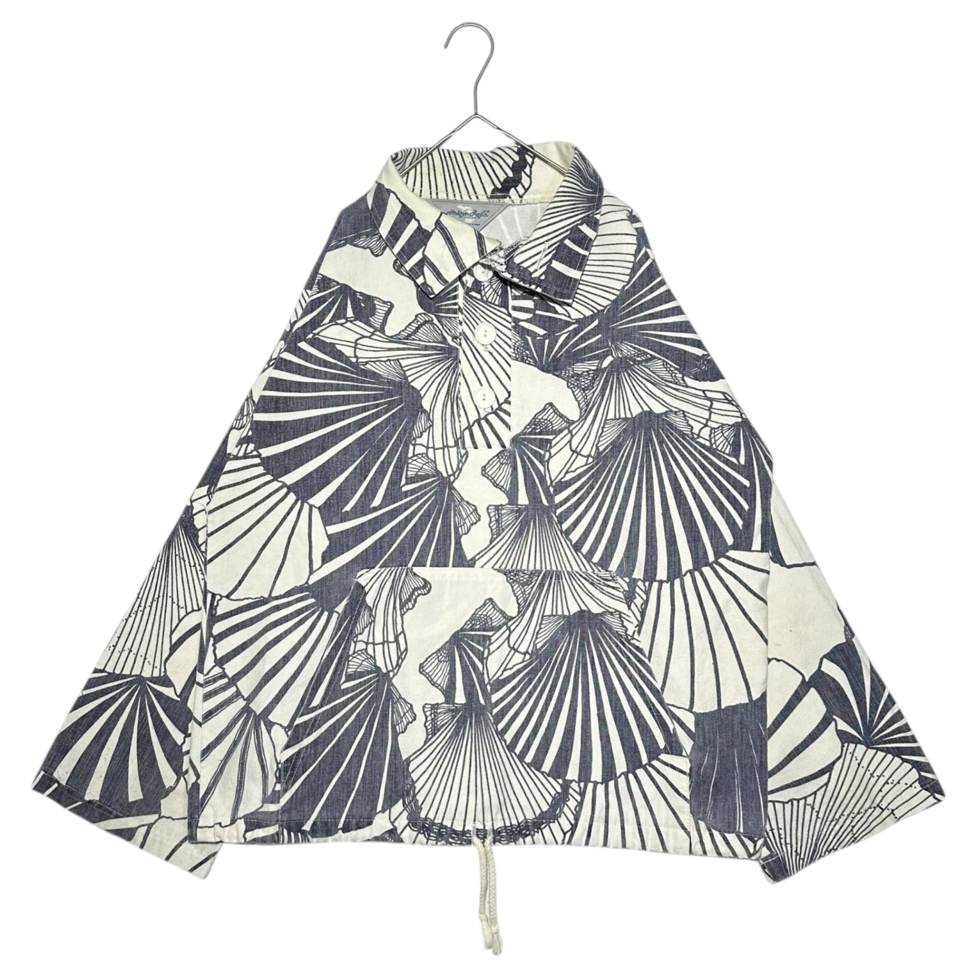 Michigan Rag(ミシガンラグ) 80's~90's USA made All-over print pullover jacket 総柄 プルオーバー ジャケット S/M ホワイト×ネイビー 80年代～90年代 ヴィンテージ USA製 アノラック