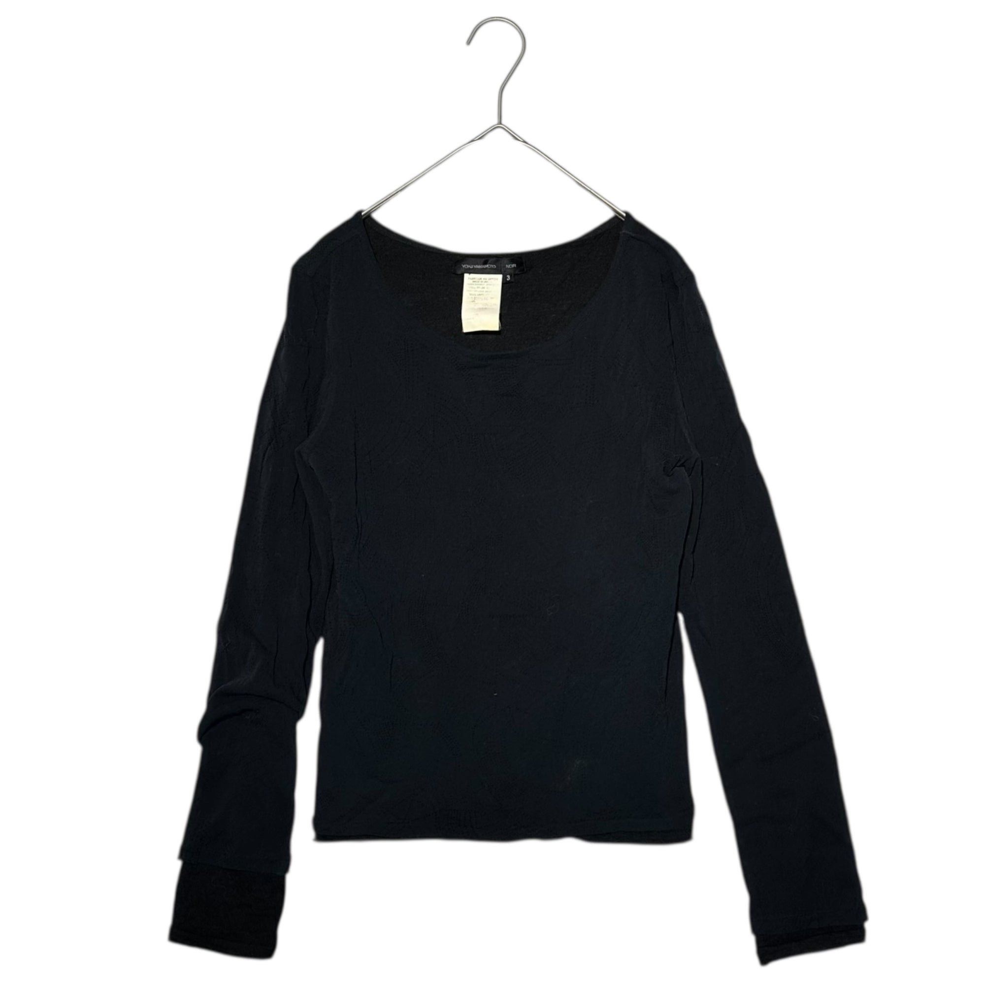 YOHJI YAMAMOTO+NOIR(ヨウジヤマモトプリュスノアール) Design Stitch Layered Sheer Top デザイン ステッチ レイヤード シアー トップス 3 ブラック Tシャツ カットソー